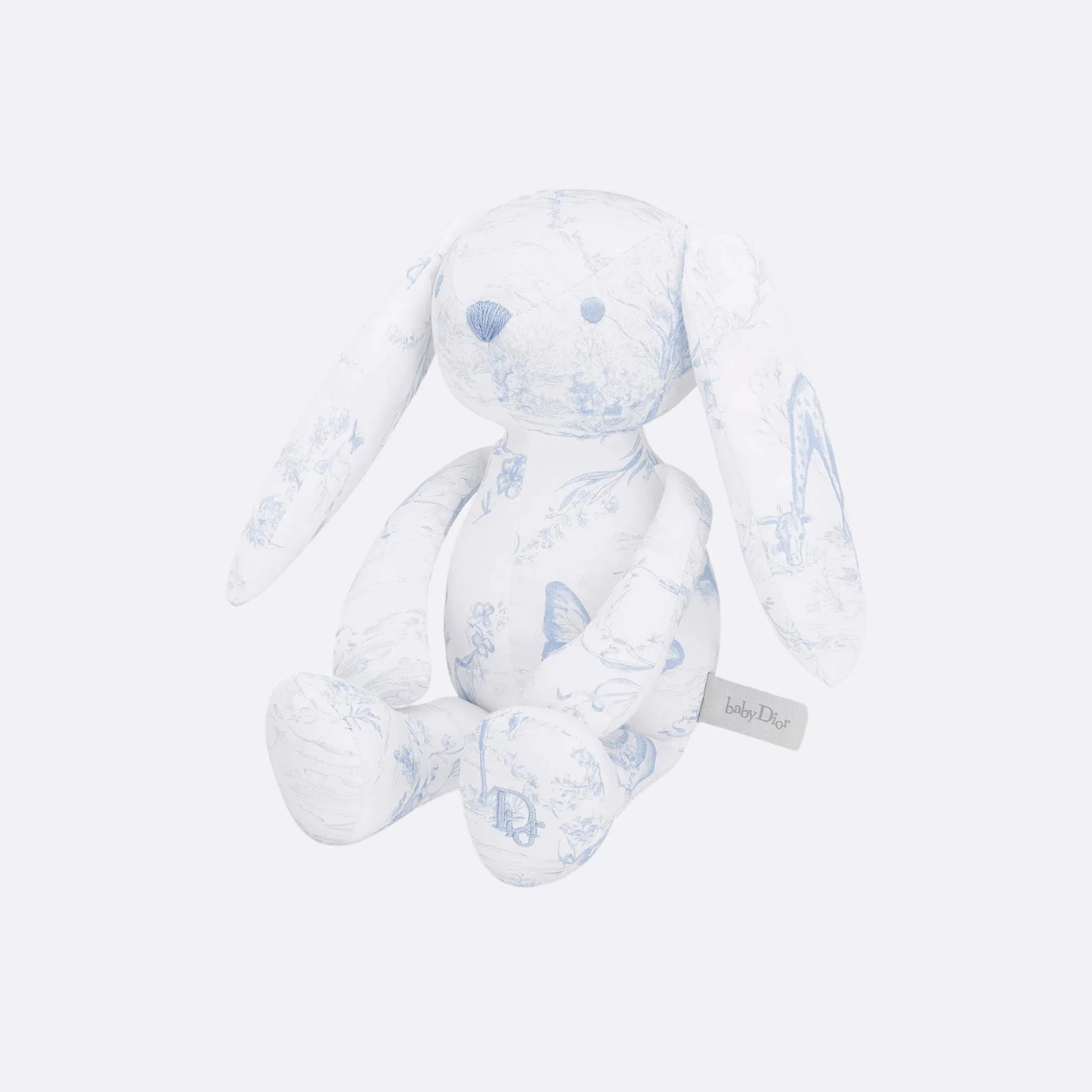 Rabbit Stuffed Toy White Cotton Satin with Toile de Jouy Print - Image 8