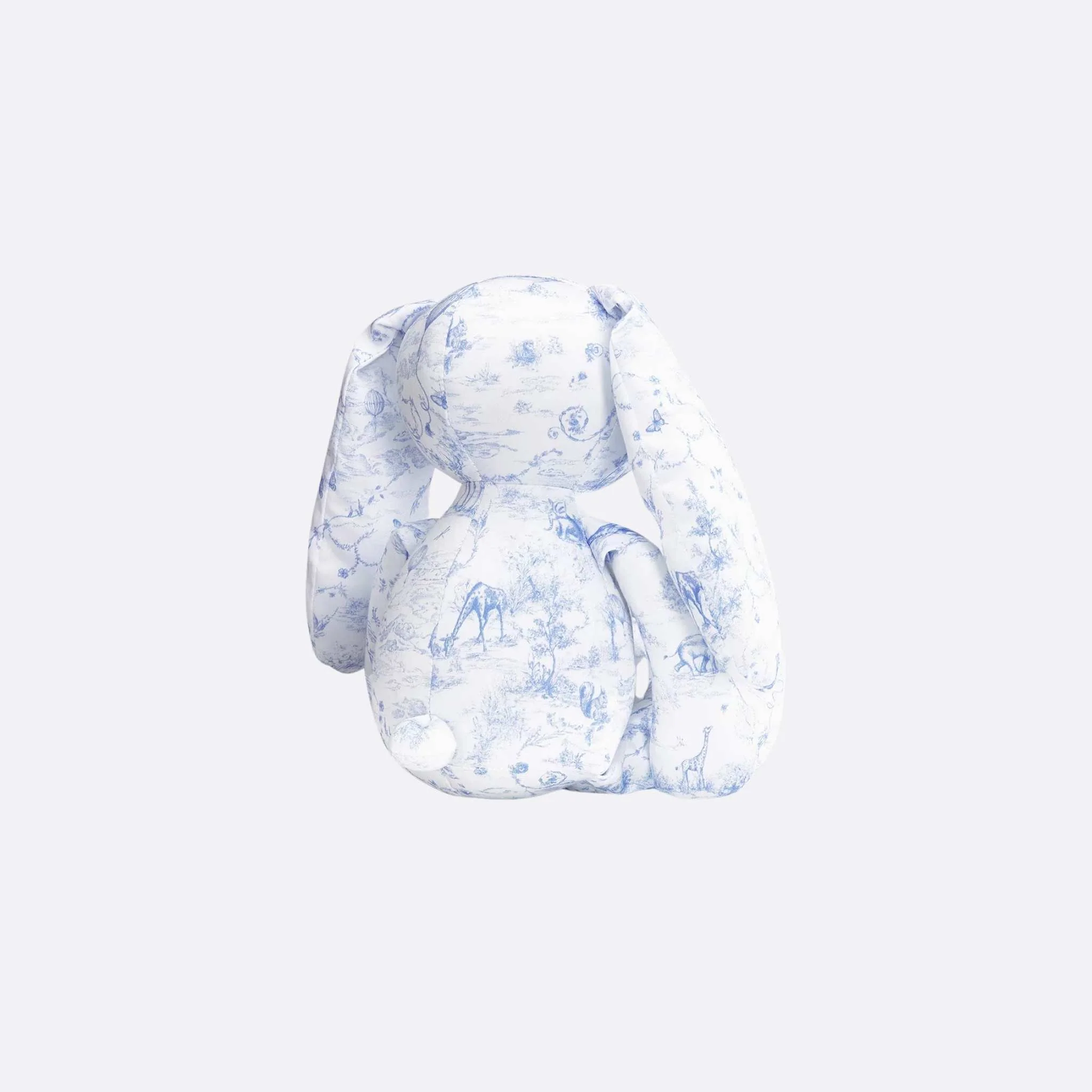 Rabbit Stuffed Toy White Cotton Satin with Toile de Jouy Print - Image 9