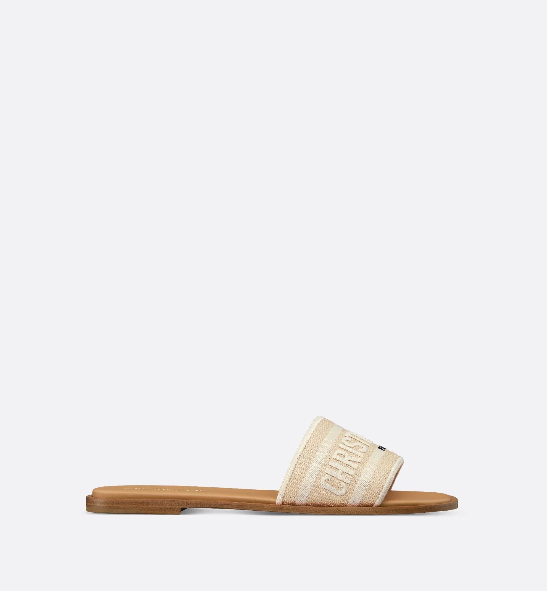 Dioriviera Dway Slide Natural Raffia And White Embroidered Cotton - Image 2