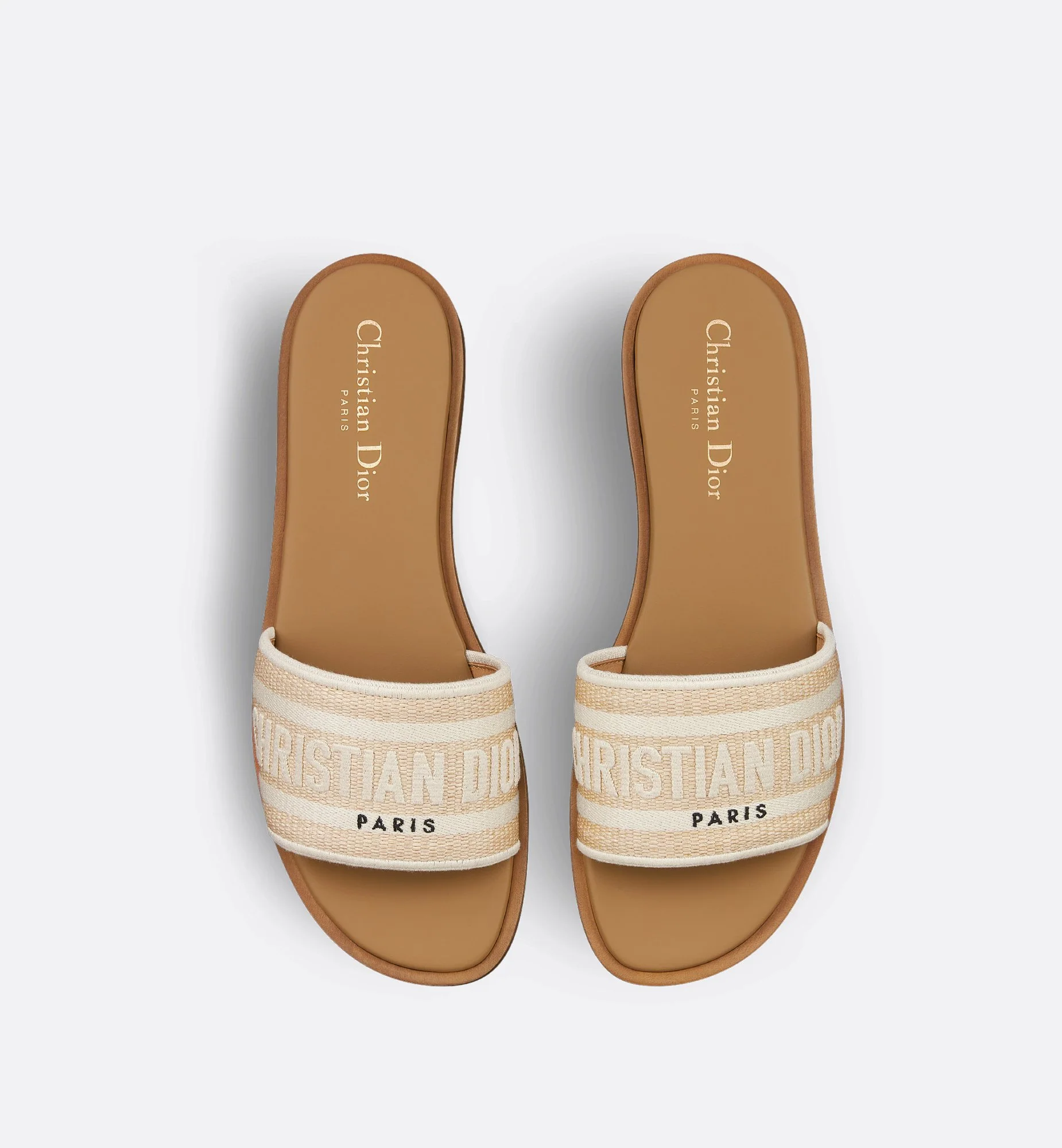 Dioriviera Dway Slide Natural Raffia And White Embroidered Cotton - Image 3