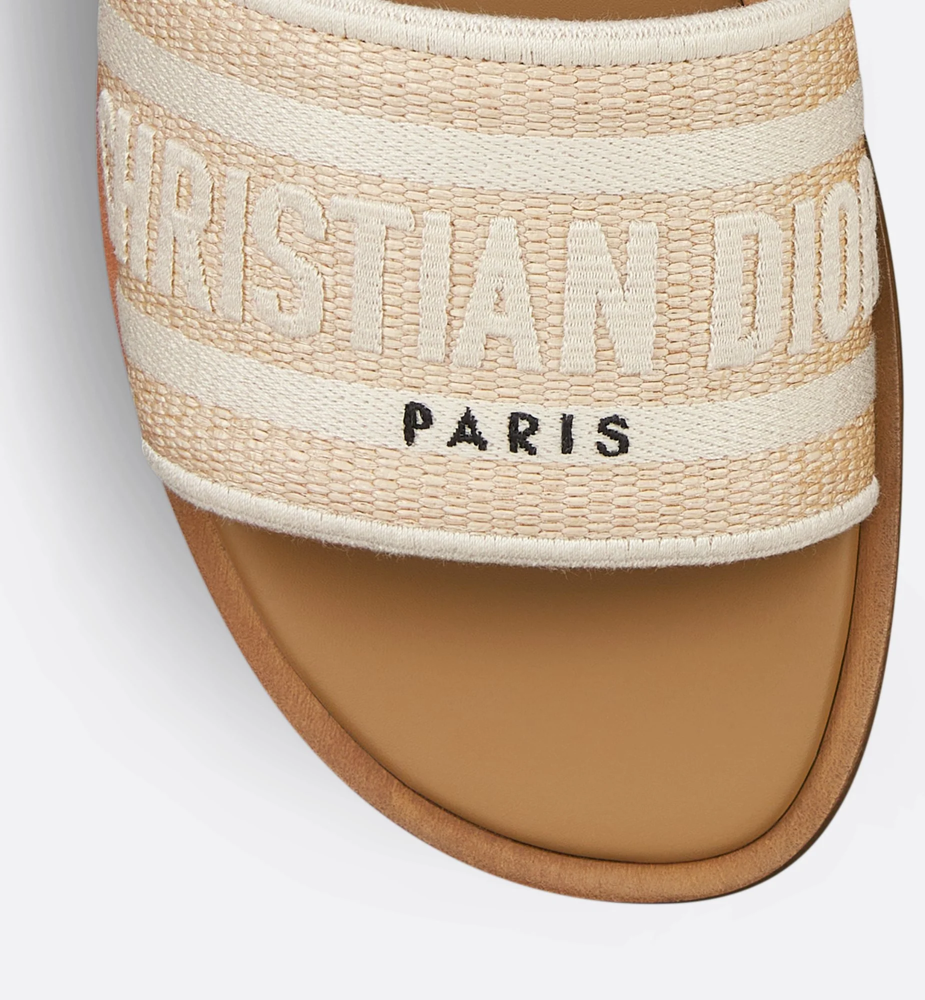 Dioriviera Dway Slide Natural Raffia And White Embroidered Cotton - Image 4