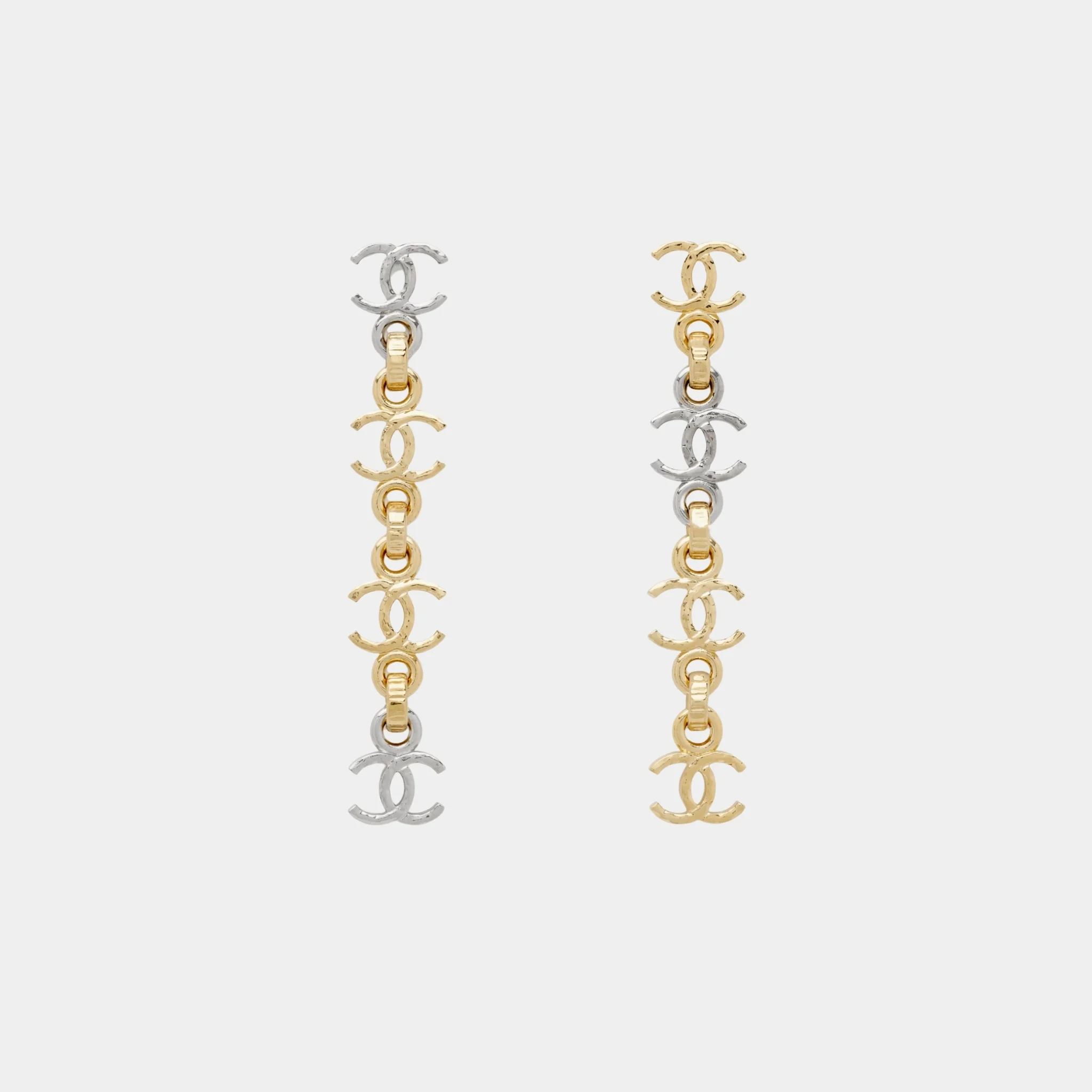 Gold and Silver CC Pendant Chain Earrings