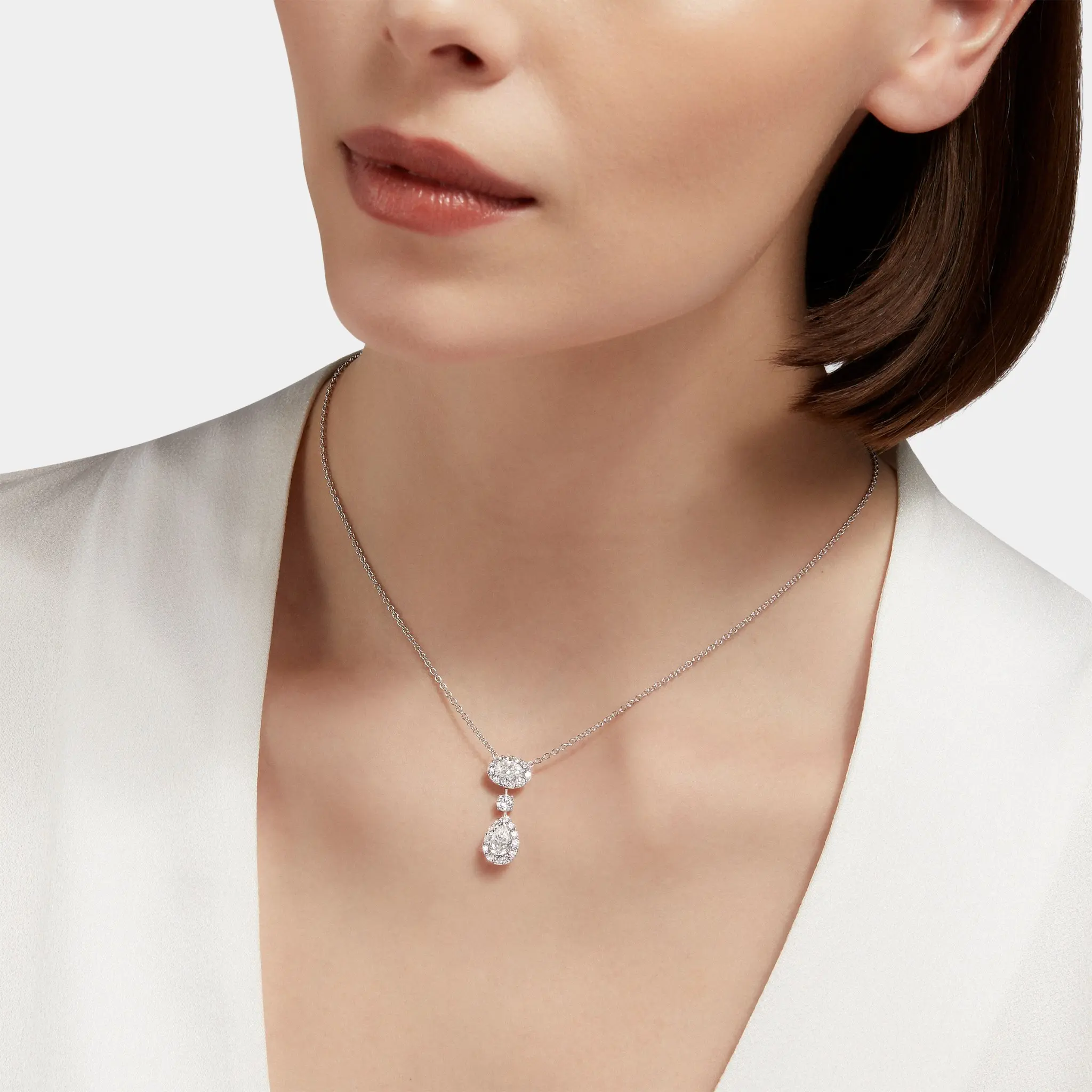 Icon Oval and Pear Shape Diamond Drop Necklace - Image 2