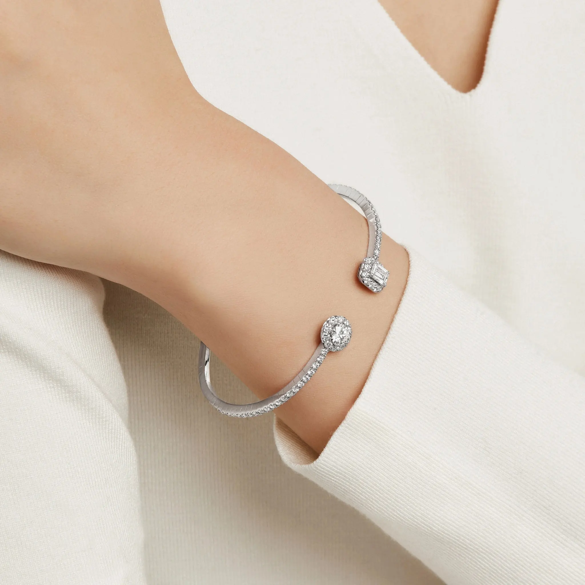 Icon Round and Emerald Cut Open Diamond Bangle - Image 2