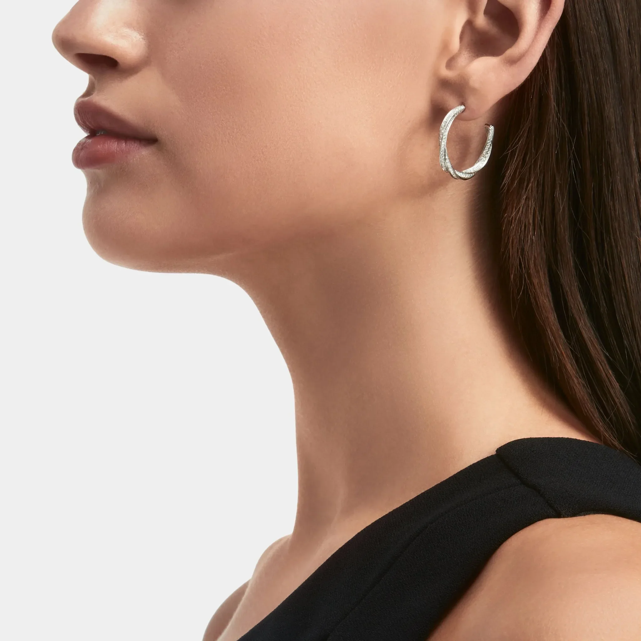 Spiral Diamond Hoop Earrings White Gold - Image 2