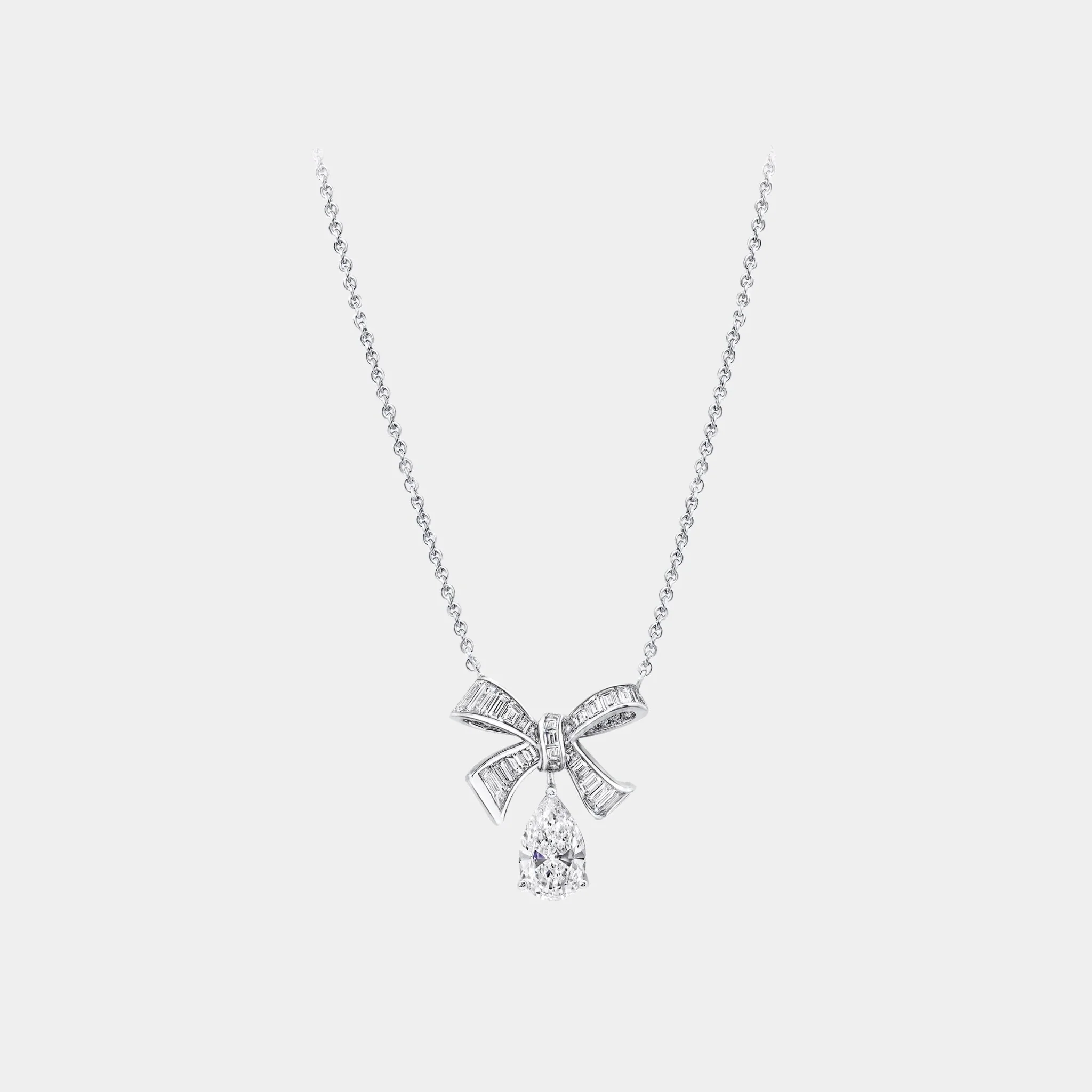 Tildas Bow Baguette Cut Diamond Drop Pendant