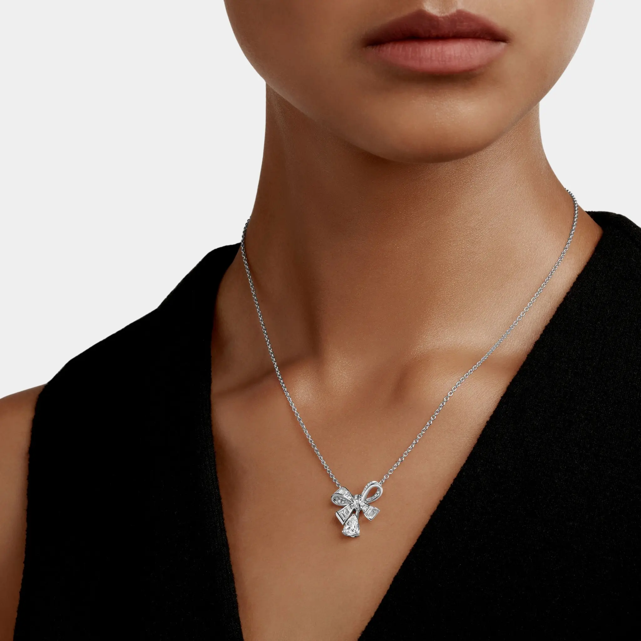 Tildas Bow Baguette Cut Diamond Drop Pendant - Image 2