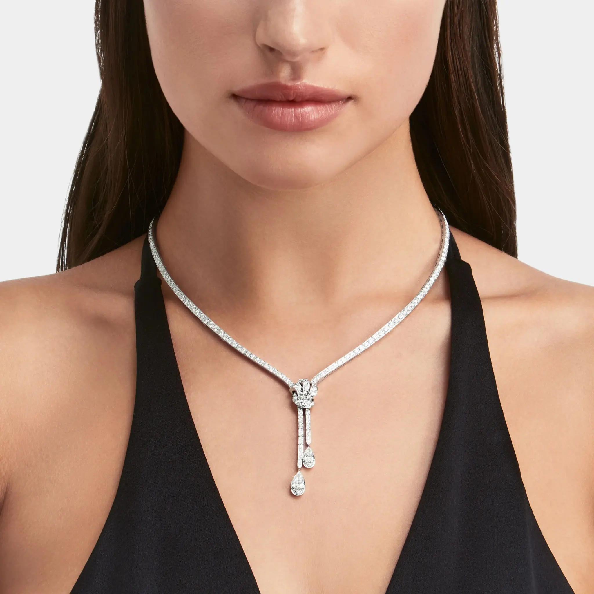 Tildas Bow Double Pavé Diamond Drop Necklace - Image 2