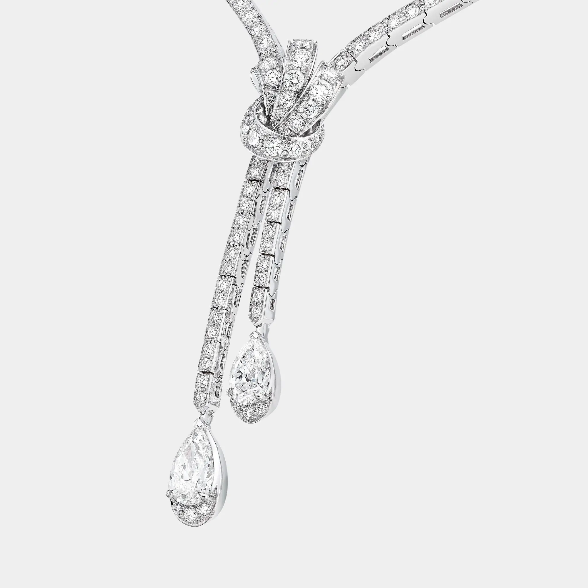 Tildas Bow Double Pavé Diamond Drop Necklace - Image 3
