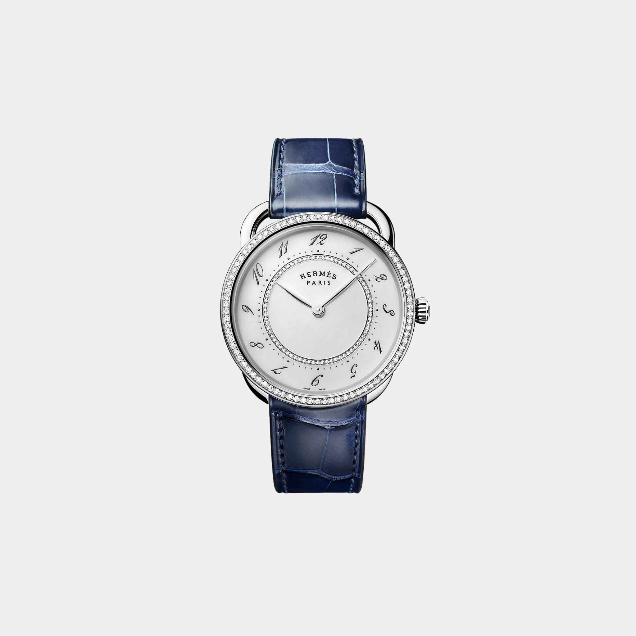 Arceau 36 mm Set-In Steel Watch With Blue Alligator Strap