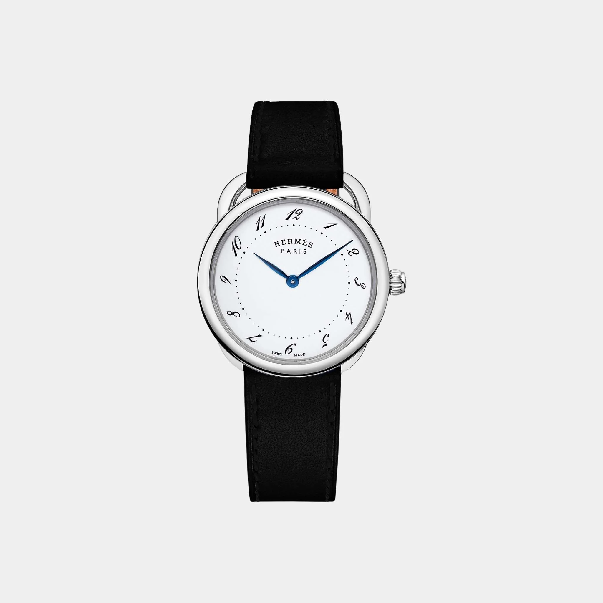 Arceau 36 mm Steel Watch With Black Barenia Calfskin Strap