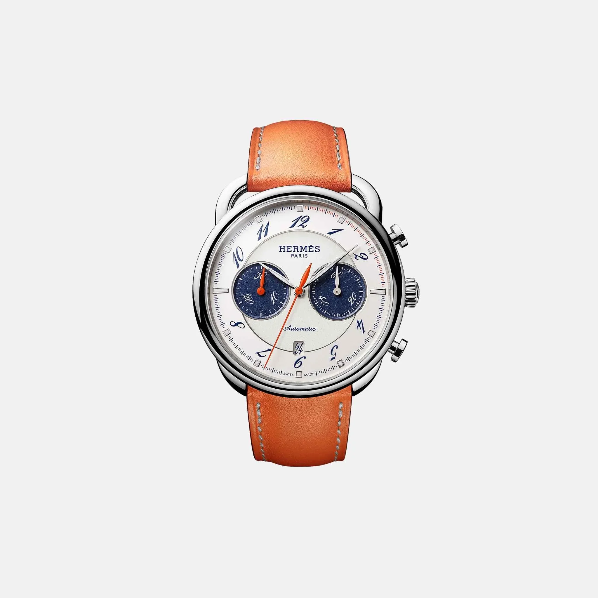 Arceau Chronograph Watch 42mm Orange Swift Calfskin Strap
