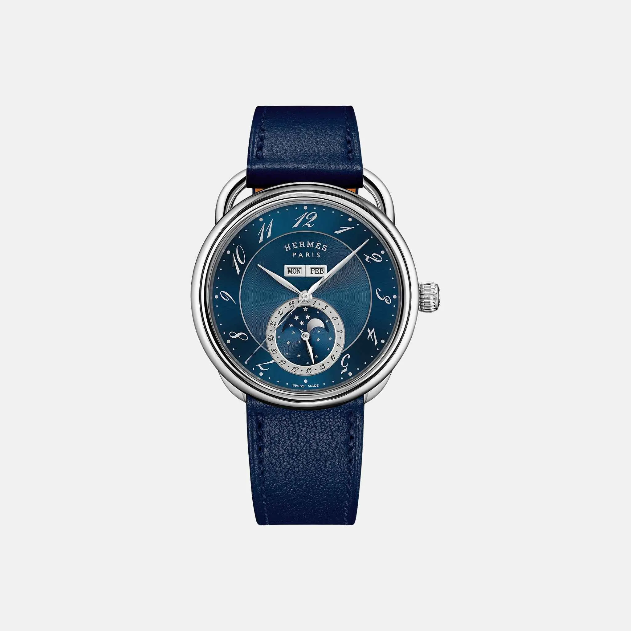 Arceau Grande Lune Watch 43mm Navy Blue Swift Calfskin Strap