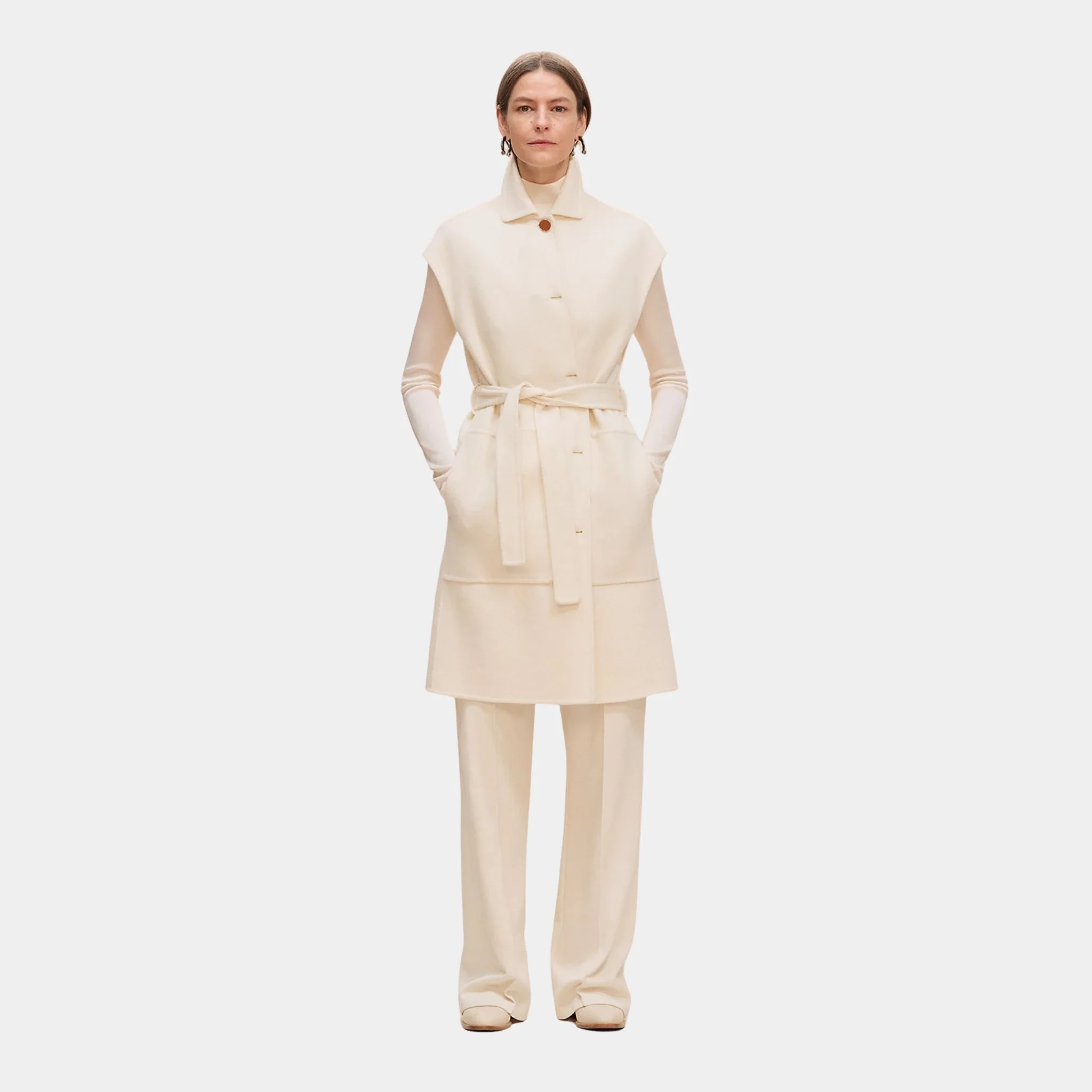 Belted Cashmere Long Vest