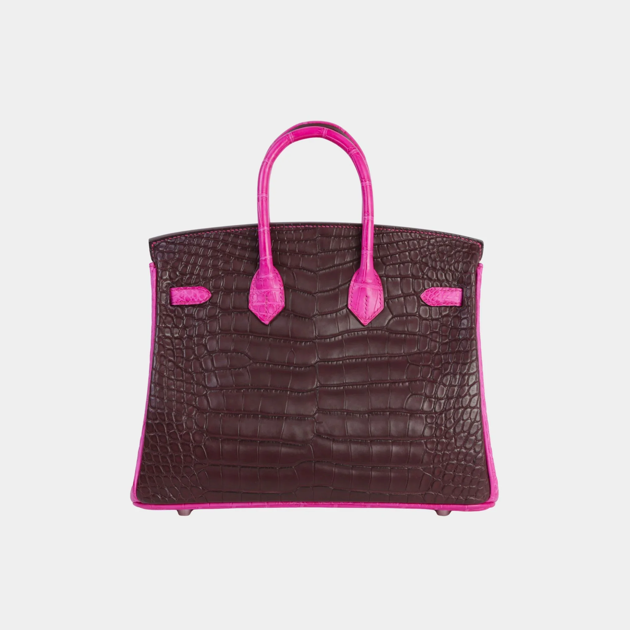 Birkin 25 Matte Alligator Rouge Sellier/Rose Shocking PHW - Image 2
