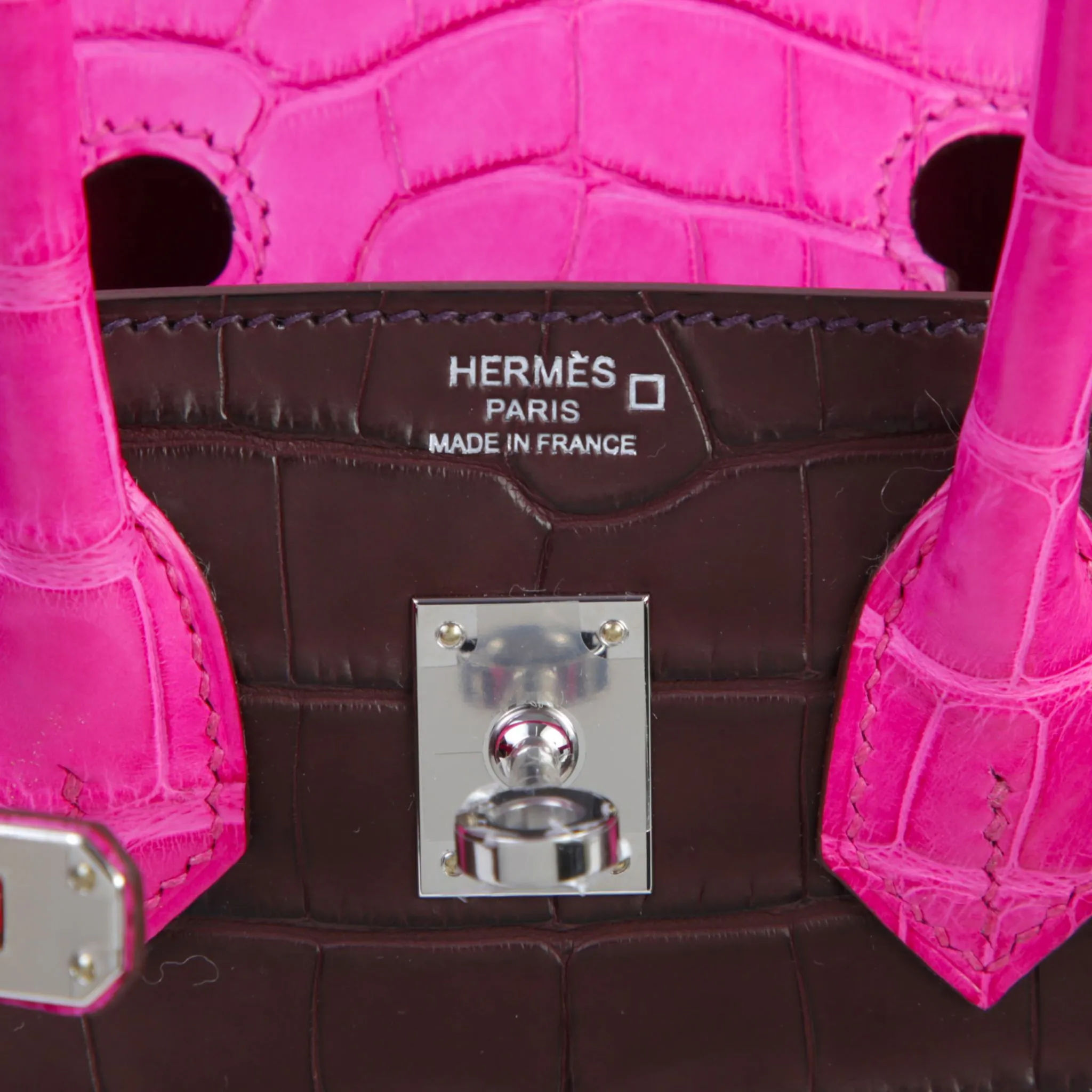 Birkin 25 Matte Alligator Rouge Sellier/Rose Shocking PHW - Image 4