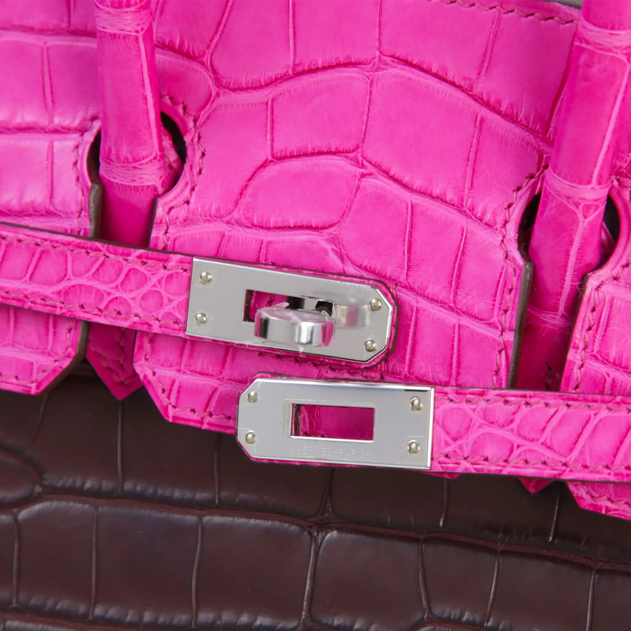 Birkin 25 Matte Alligator Rouge Sellier/Rose Shocking PHW - Image 5