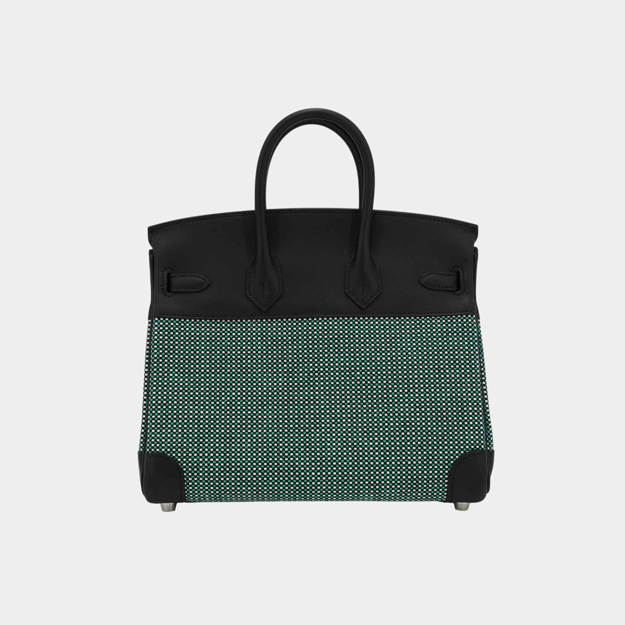 Birkin 25 Swift-Toile Quadrille Canvas Menthe/Black PHW - Image 2