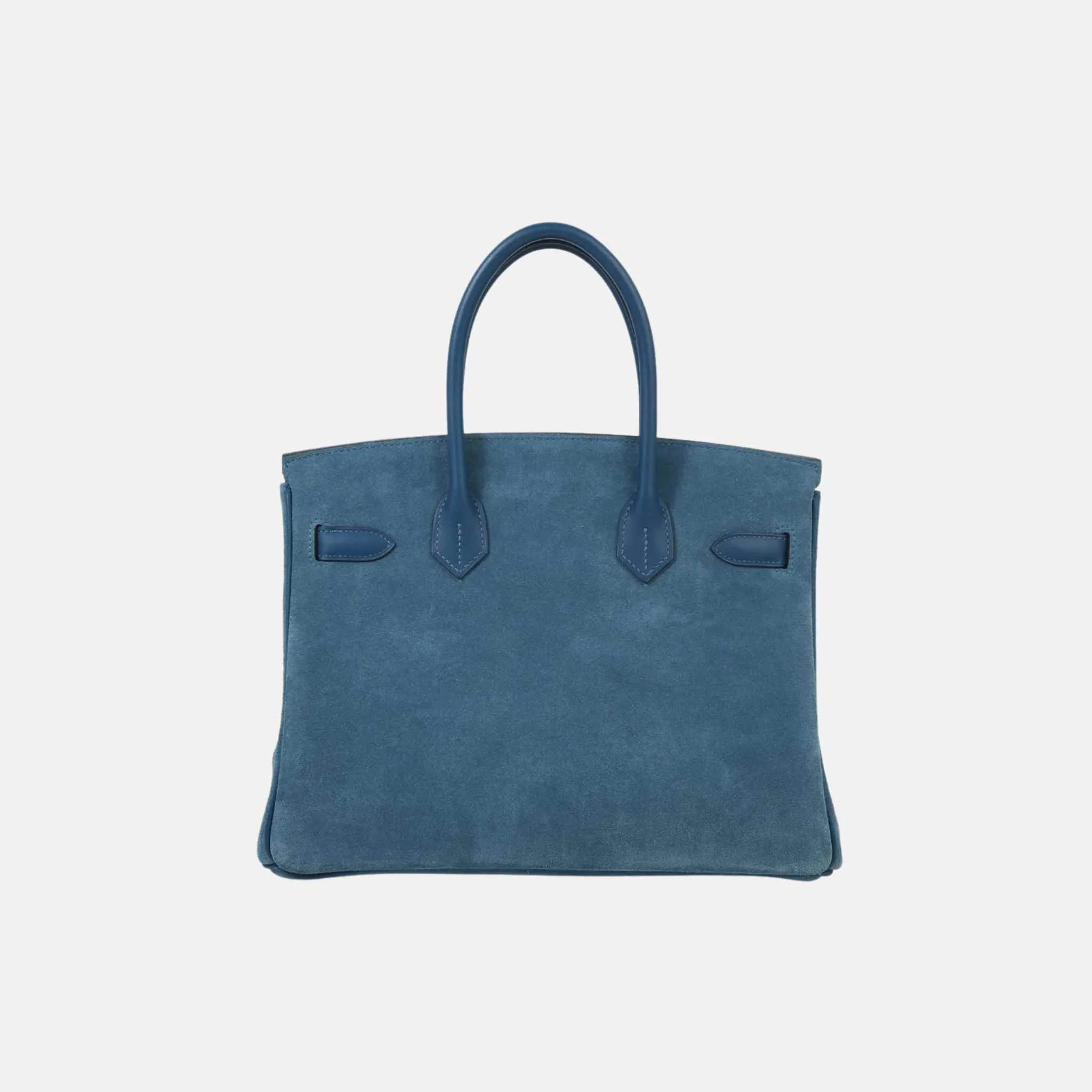 Birkin 30 Swift-Doblis Suede Blue Thalassa PHW - Image 2