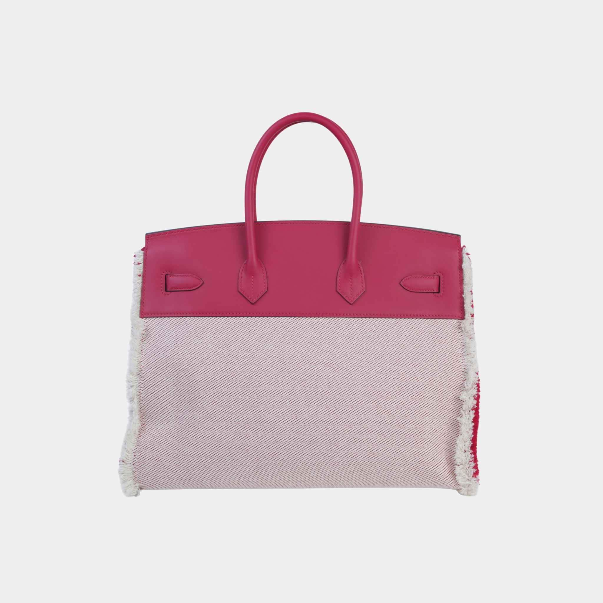 Birkin 35 Fray Fray Toile H Canvas-Swift Framboise PHW - Image 2