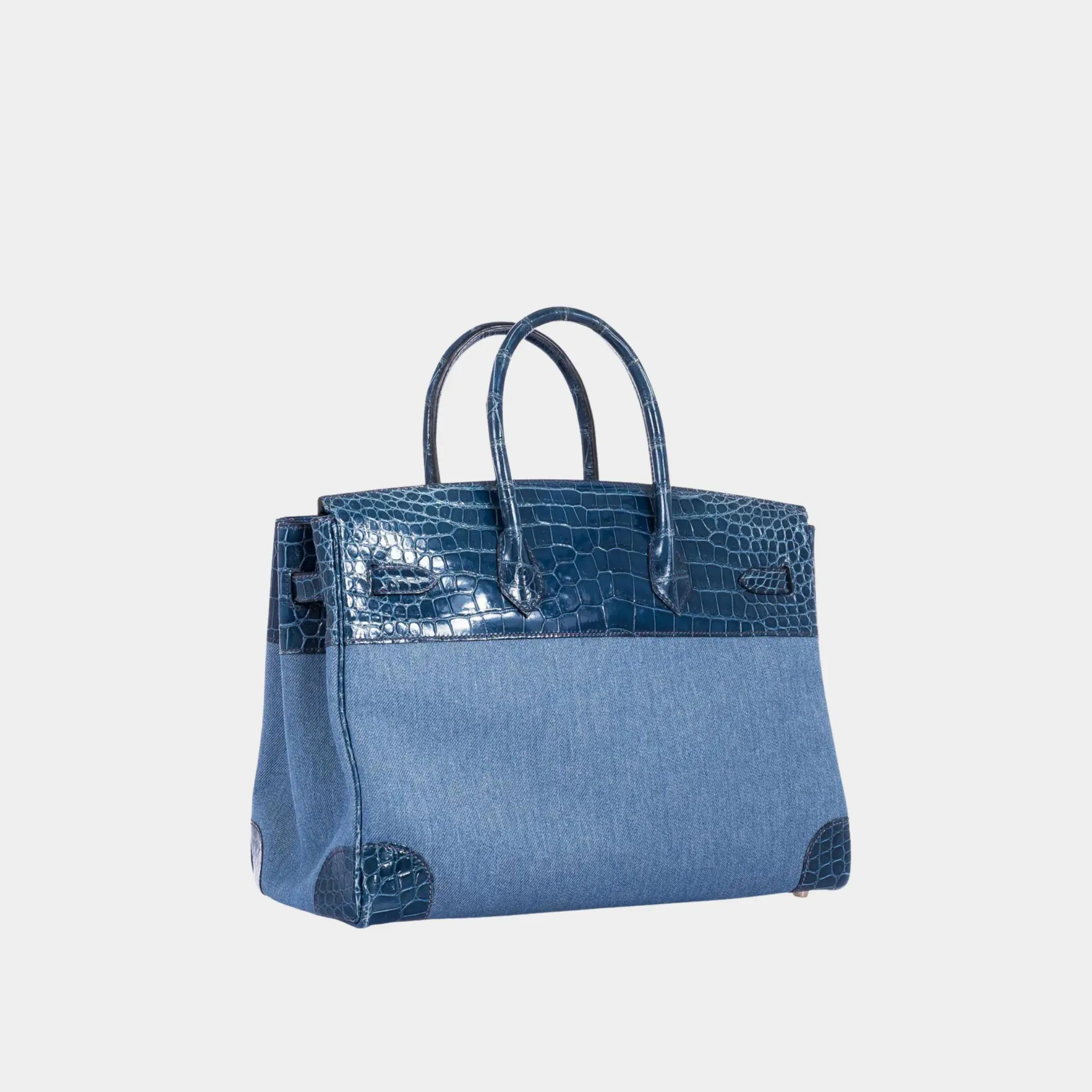 Birkin 35 Porosus Crocodile & Denim Blue Roi PHW - Image 4