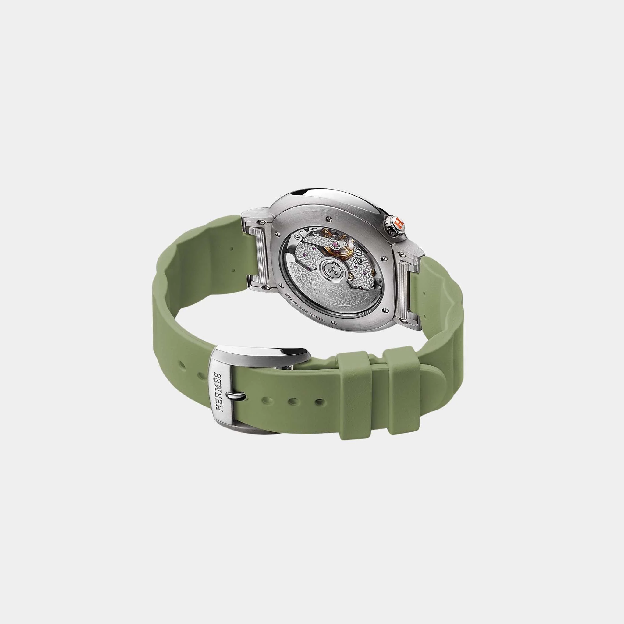Cut 36 mm Steel Watch With Cricket Green Rubber Strap - Image 2