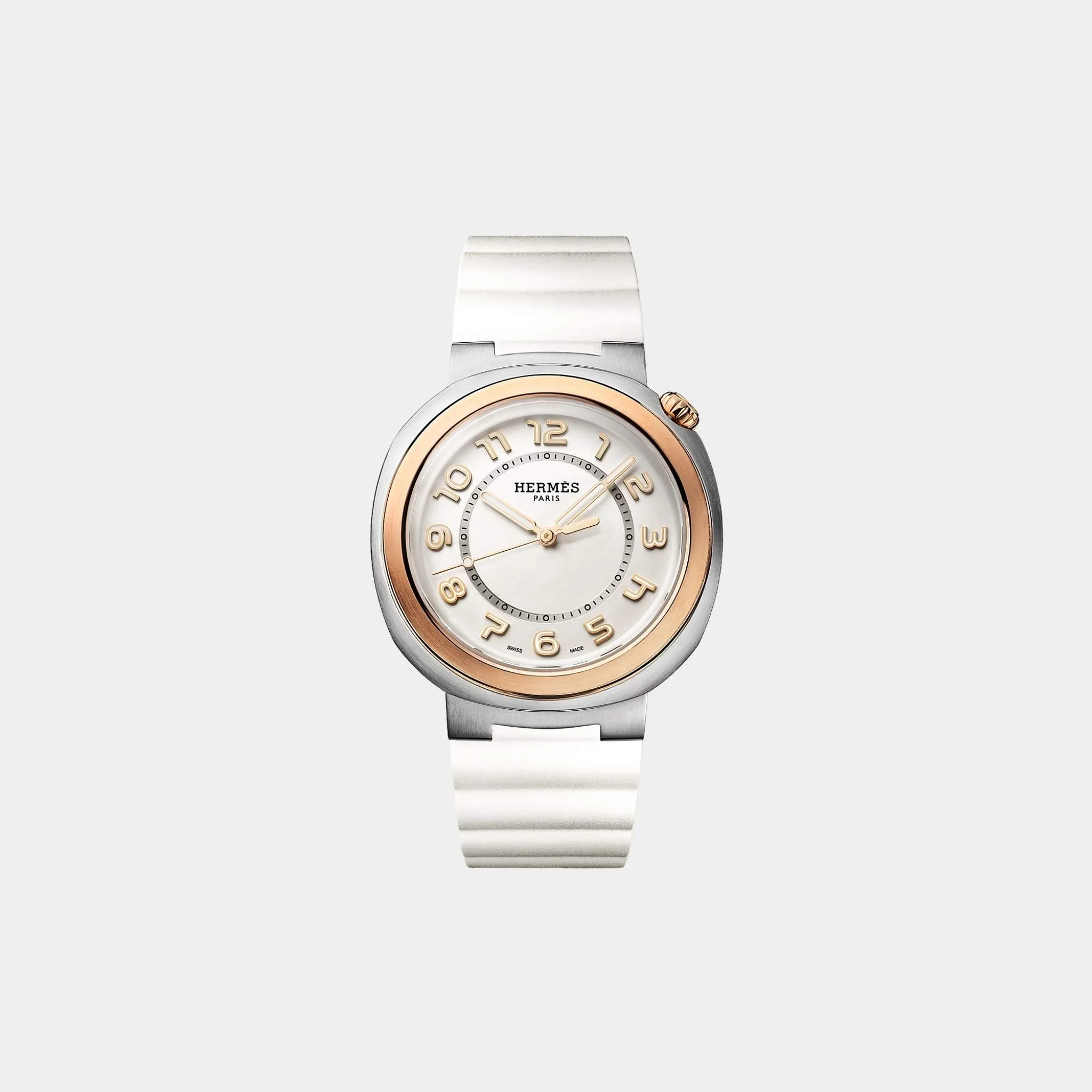 Cut 36 mm Steel-Rose Gold Watch With White Rubber Strap