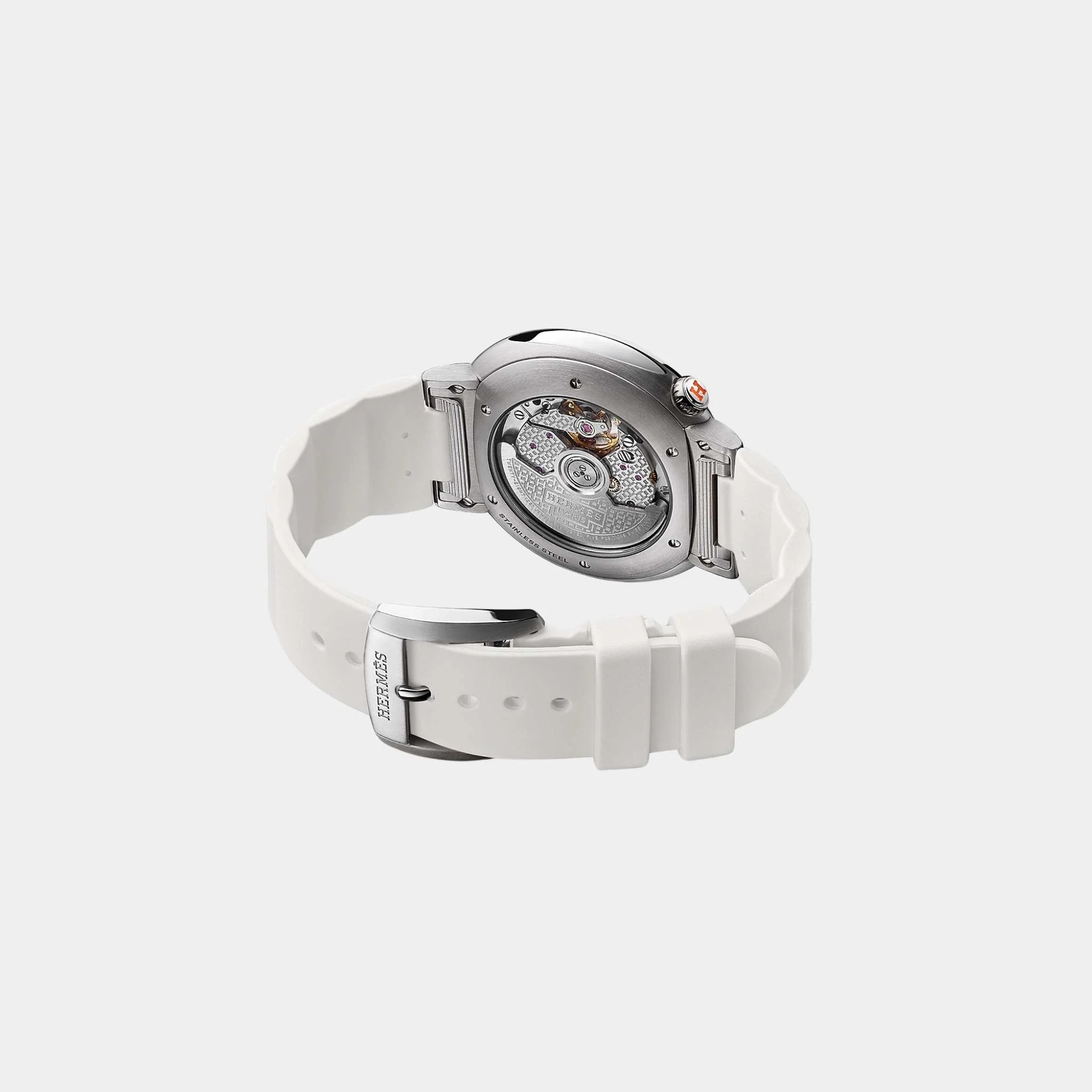 Cut 36 mm Steel Watch With White Rubber Strap - Image 2