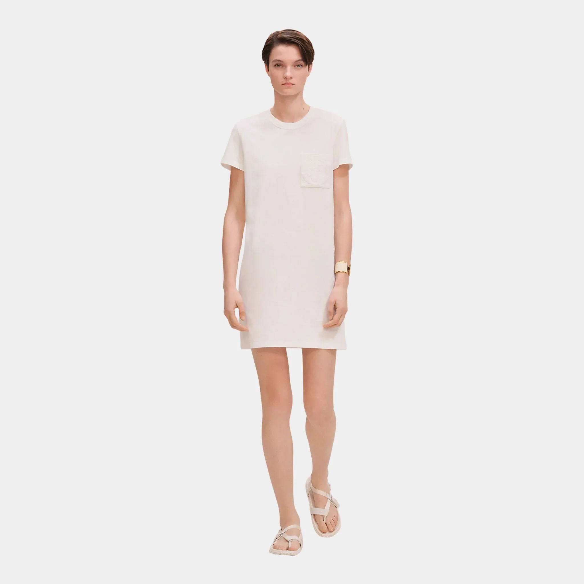 Embroidered Pocket Dress in Plain Cotton Jersey