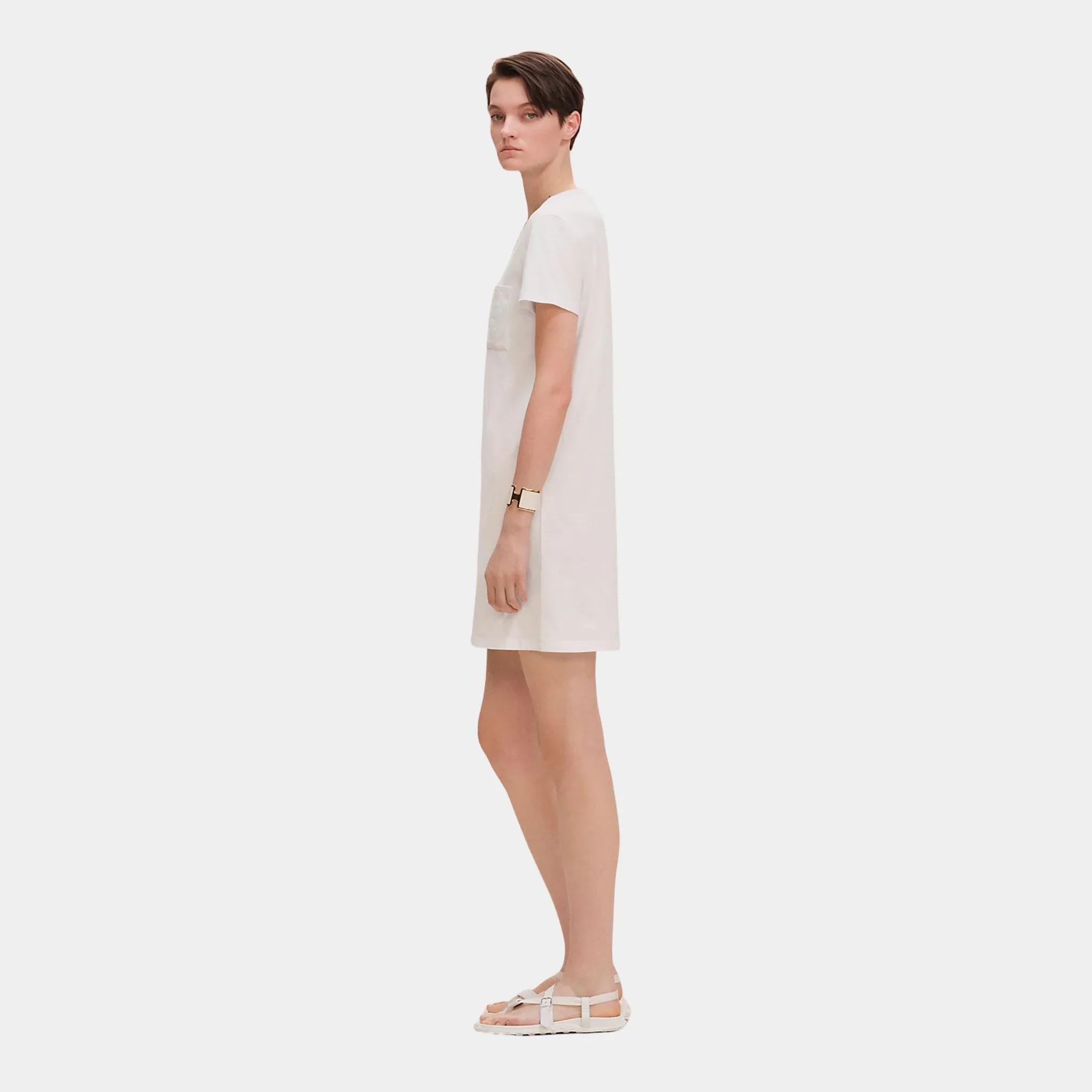 Embroidered Pocket Dress in Plain Cotton Jersey - Image 2