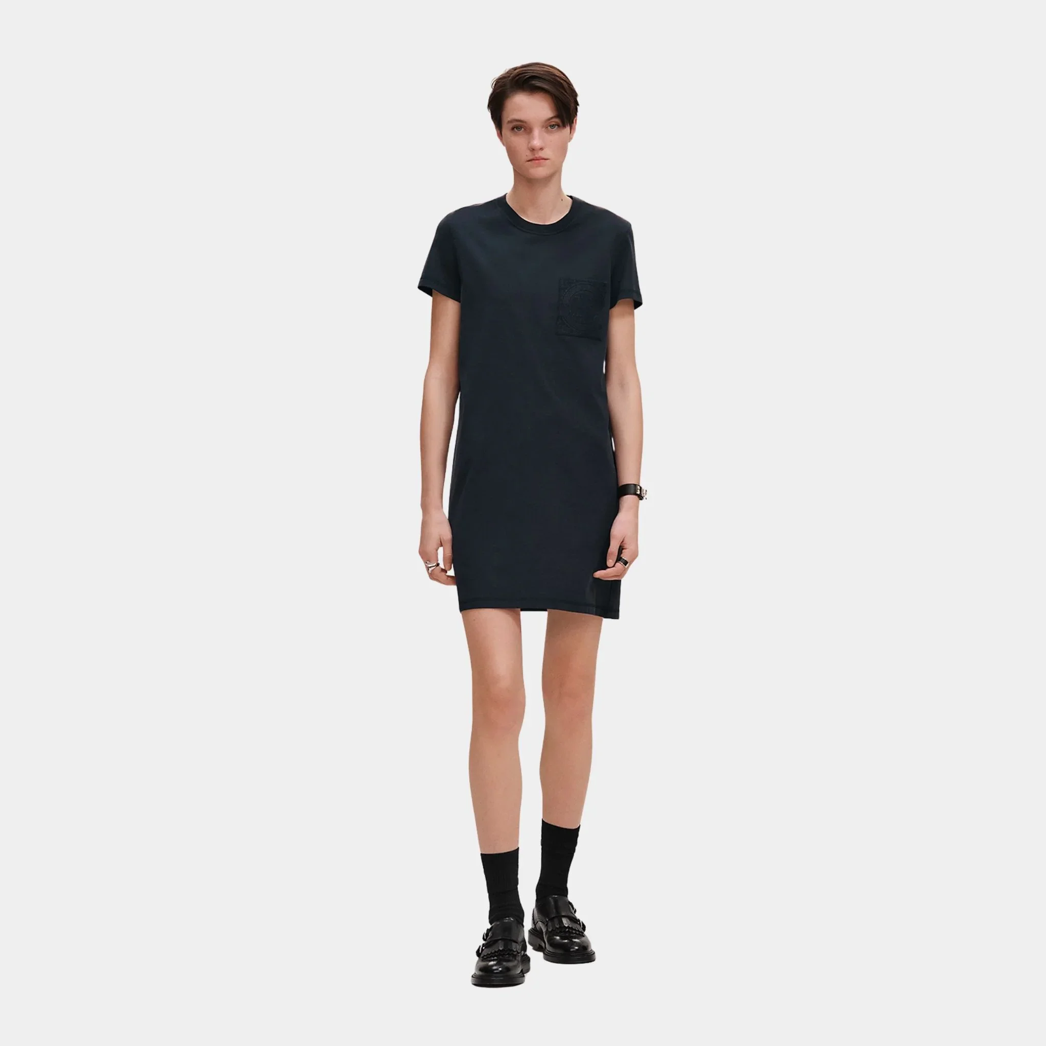 Embroidered Pocket Dress in Plain Cotton Jersey - Image 4