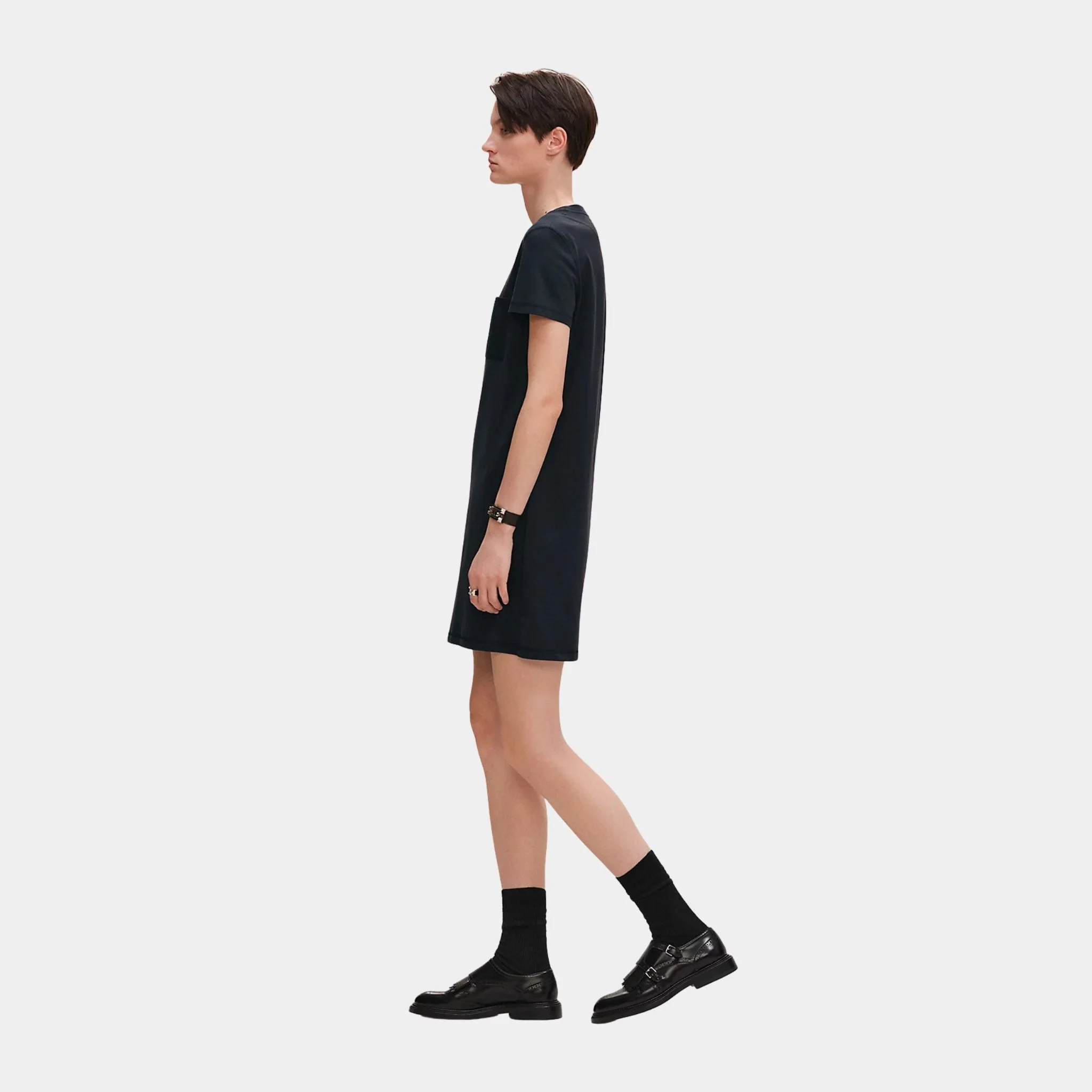 Embroidered Pocket Dress in Plain Cotton Jersey - Image 5