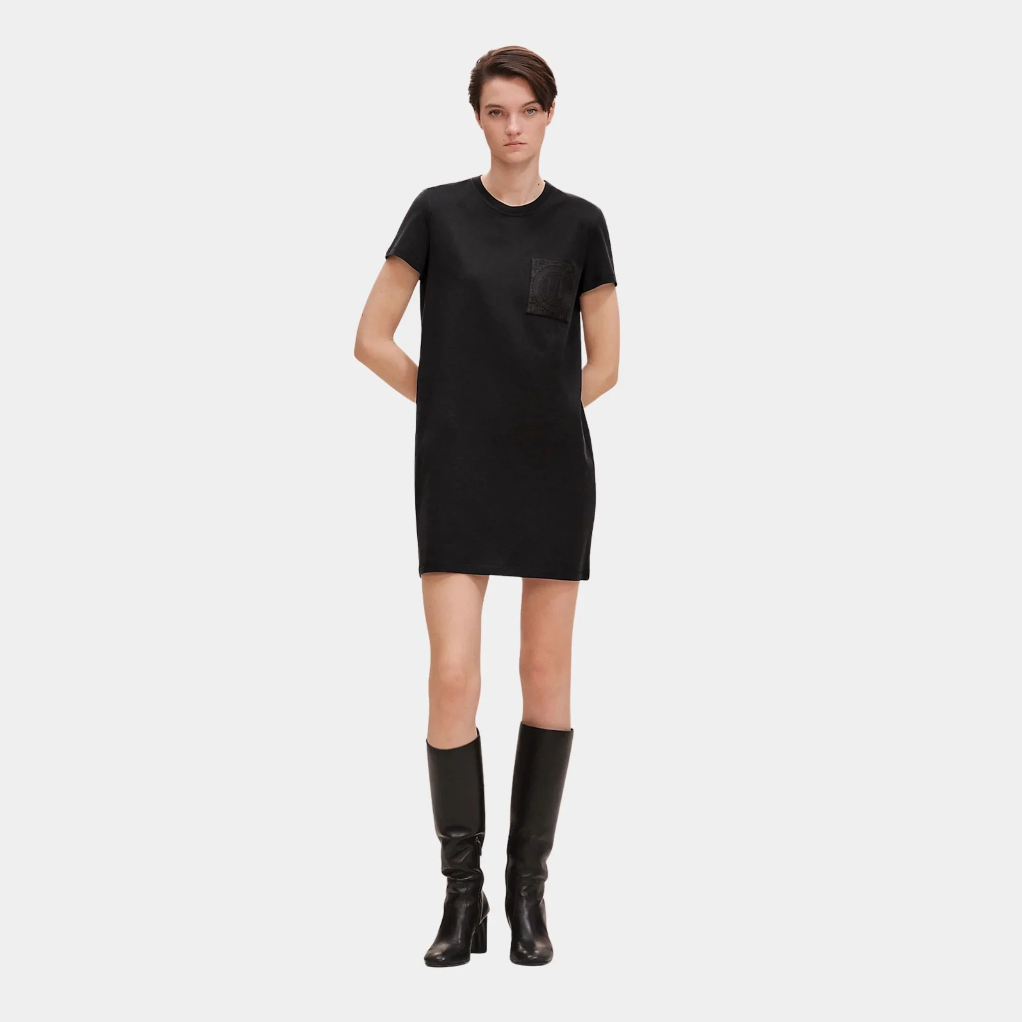 Embroidered Pocket Dress in Plain Cotton Jersey - Image 7