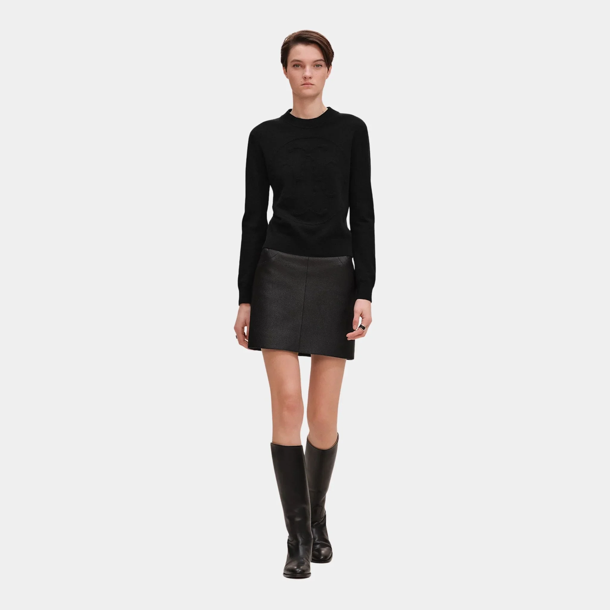 H Lift Long-sleeve Sweater in Plain Scottish Cashmere
