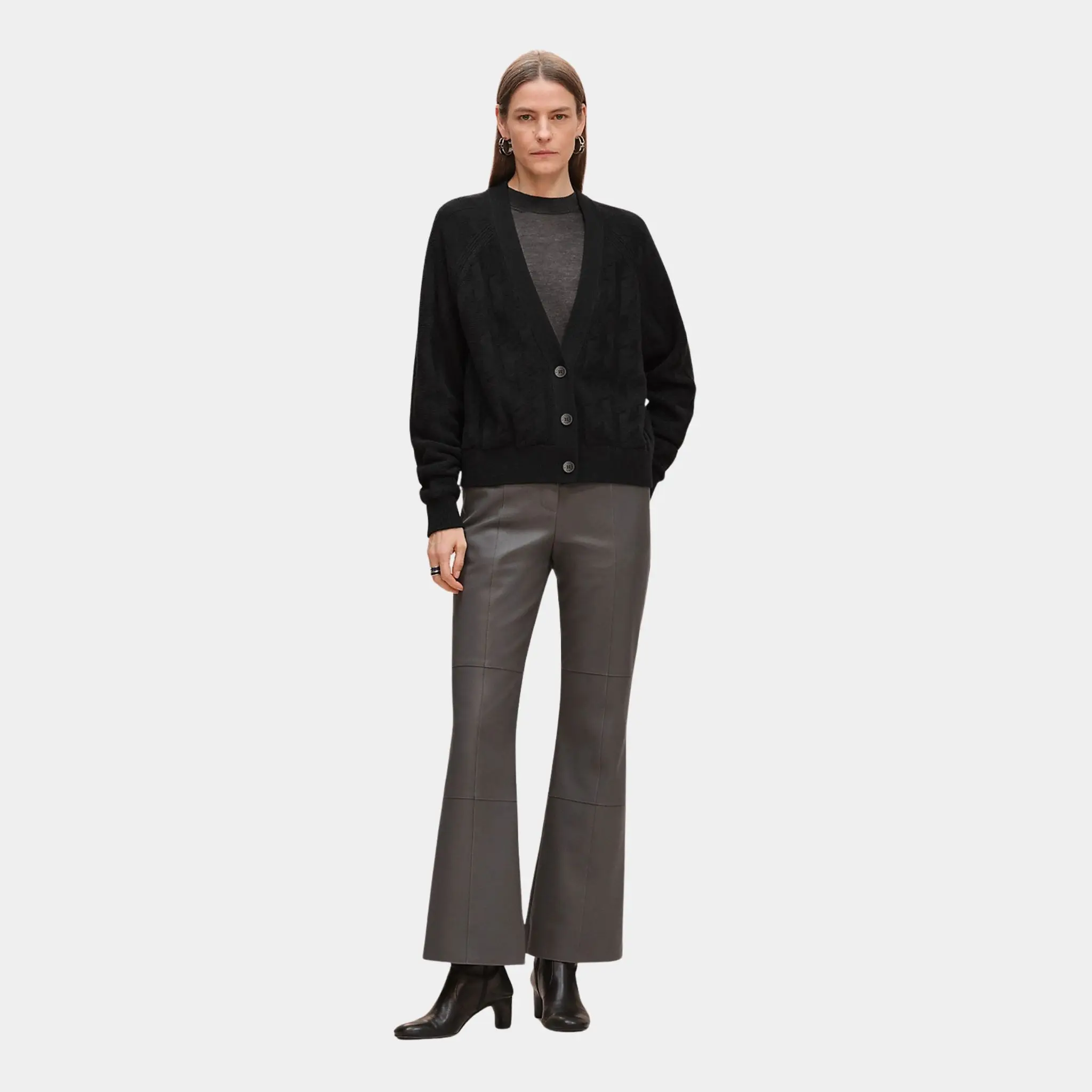 H Long-sleeve Cardigan in Plain Wool Knit