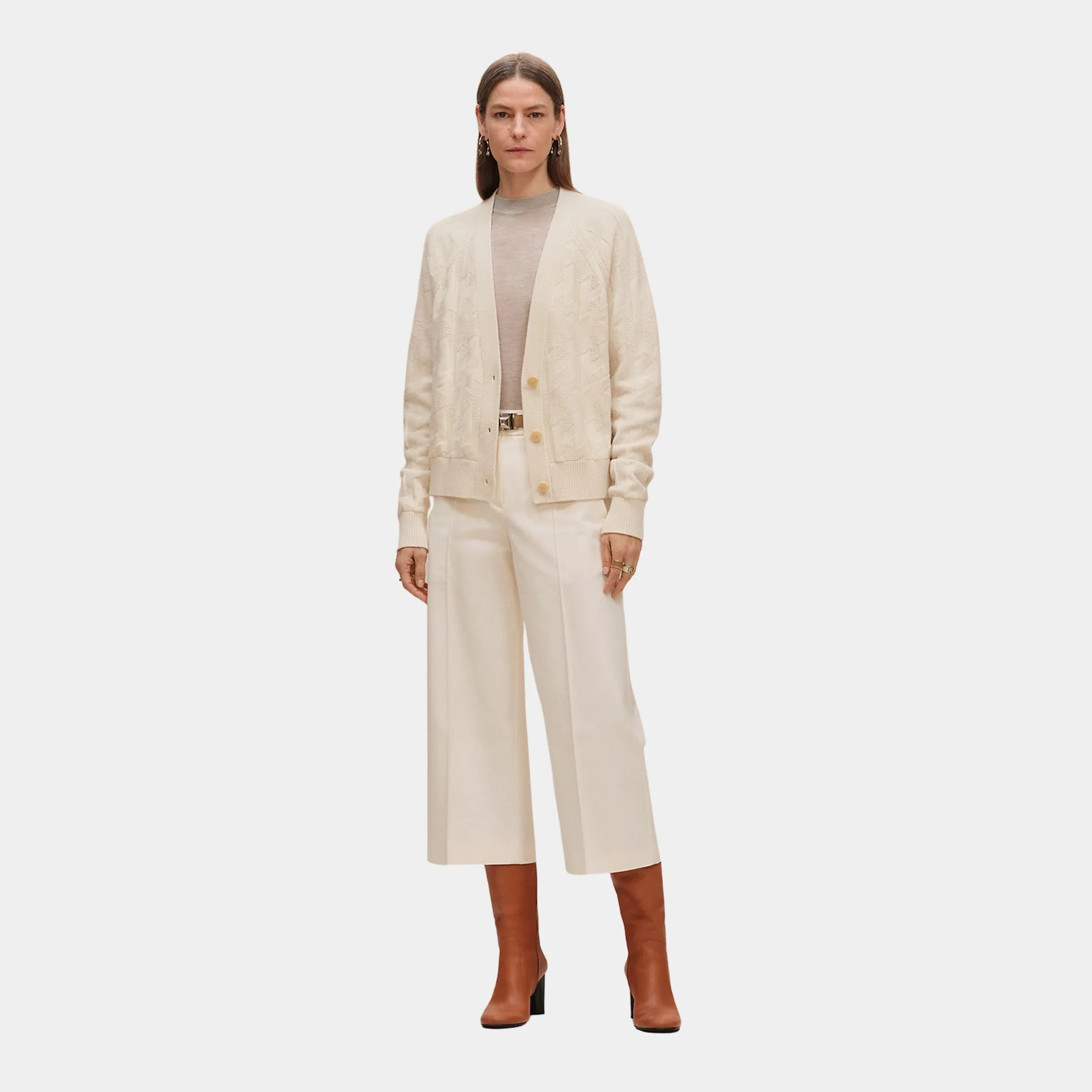 H Long-sleeve Cardigan in Plain Wool Knit - Image 3