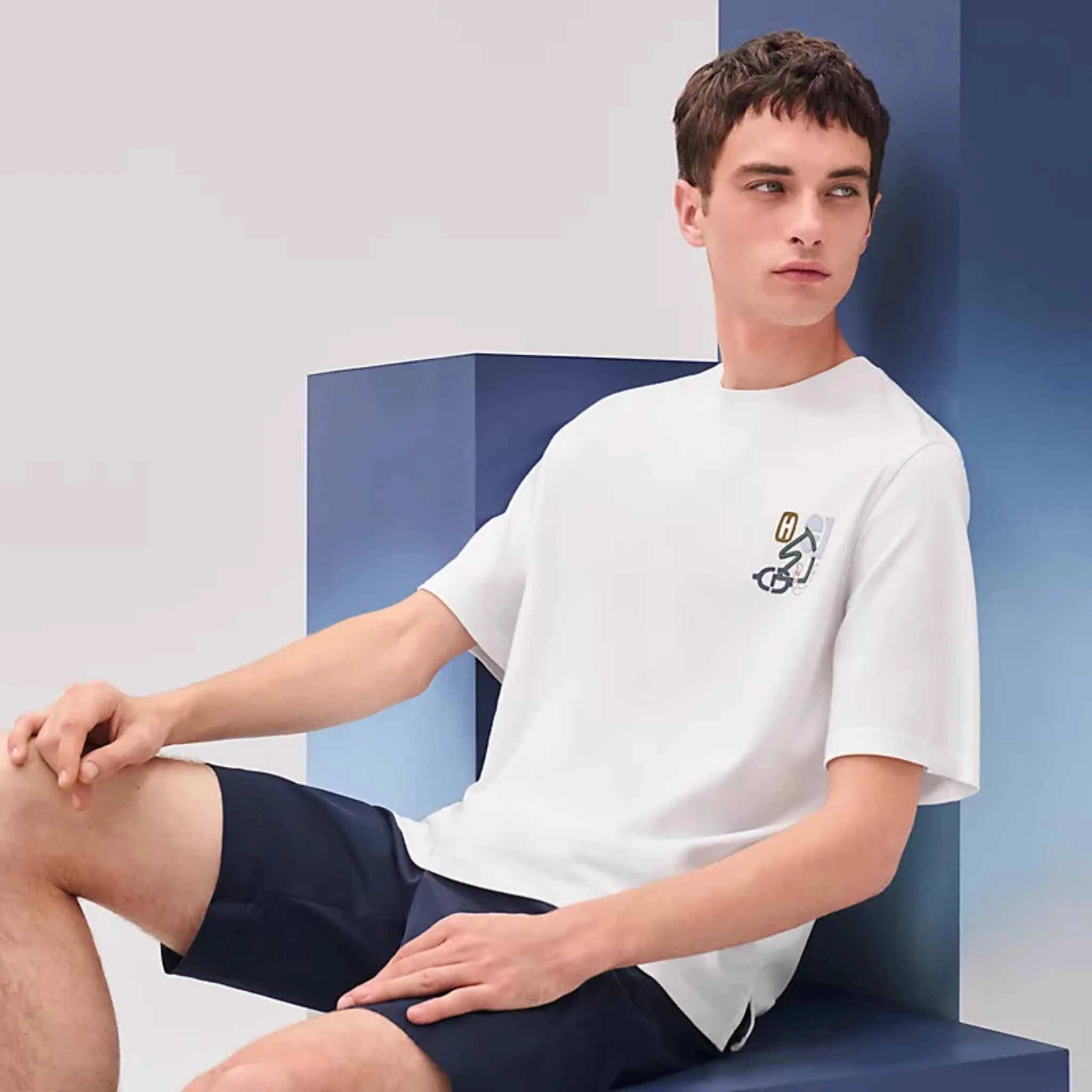H Puzzle T-shirt With Leather Detail Blanc