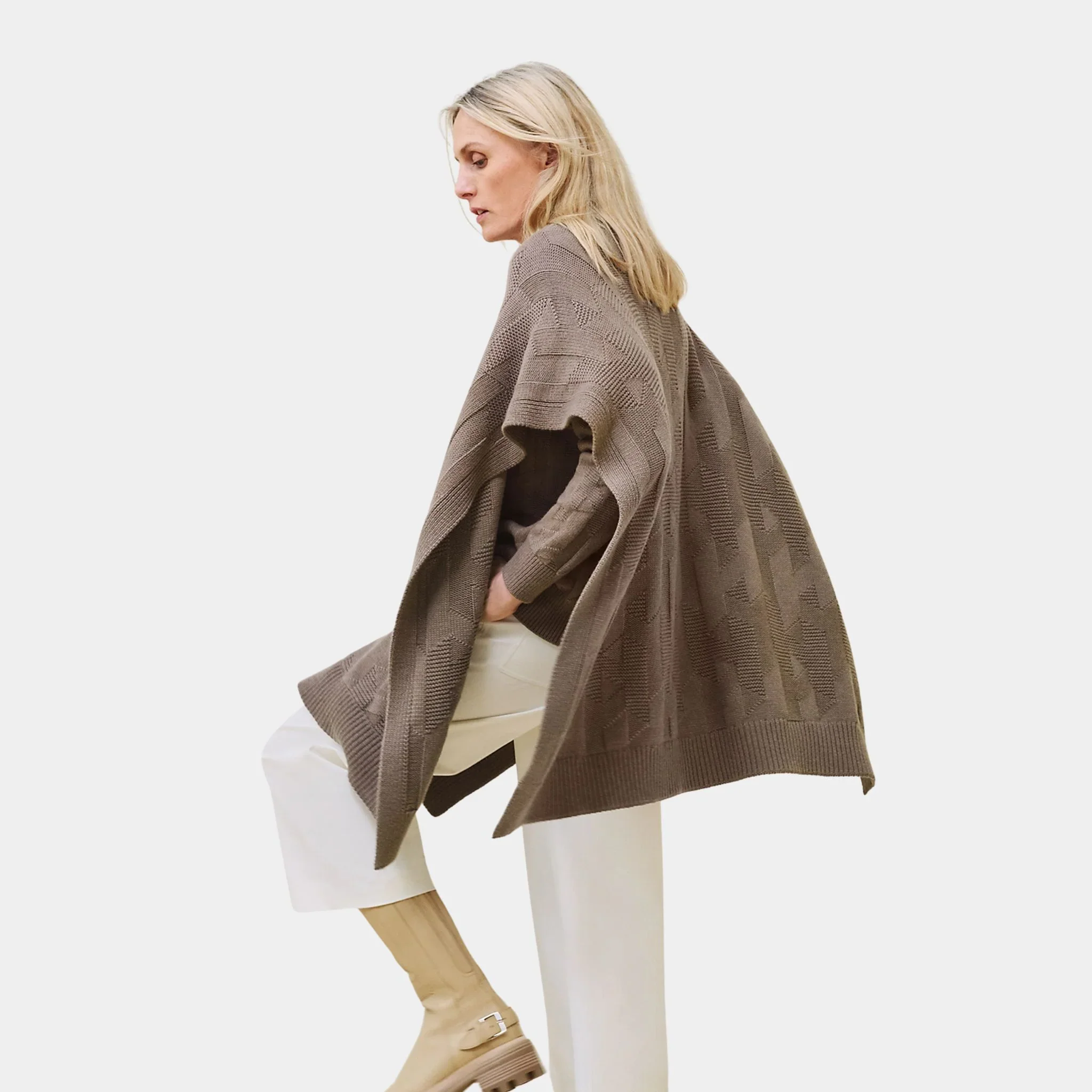 H Rectangular Cape Poncho in Plain Wool Knit - Image 4