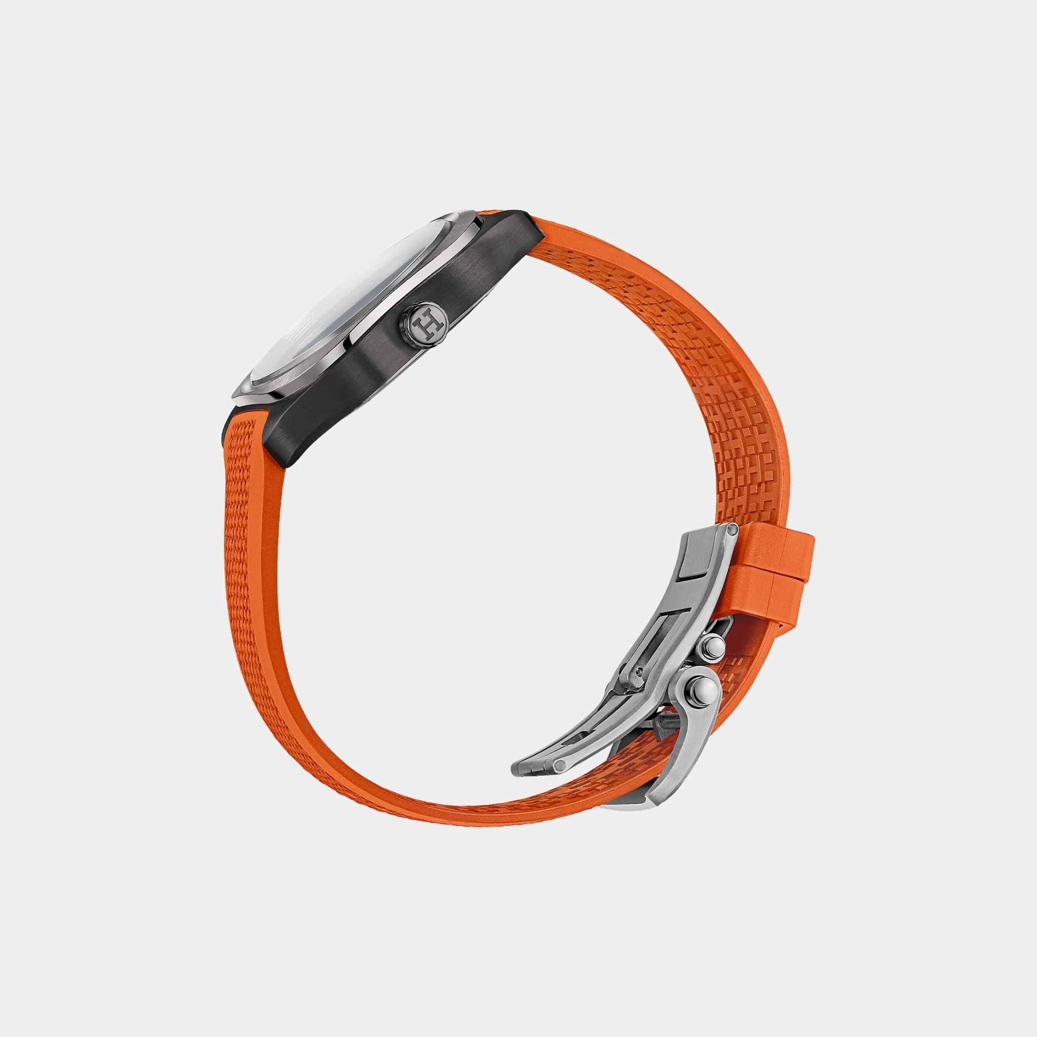 H08 Matte Black Satin-Finish Titanium Watch With Orange Rubber Strap - Image 2