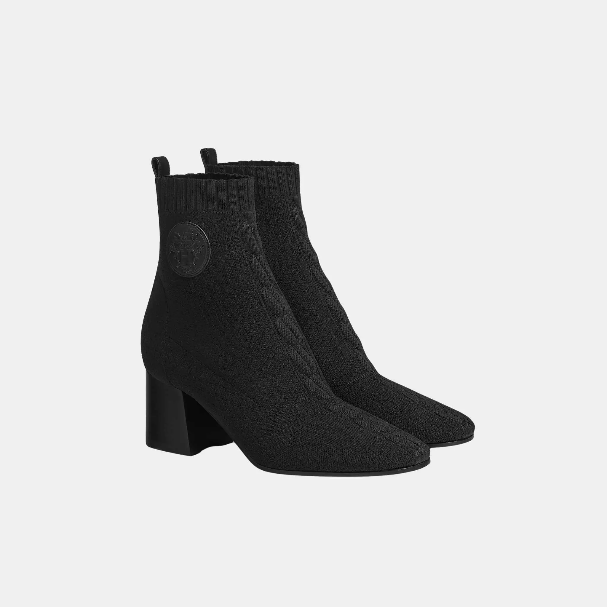 Jenna 60 Ankle Boots Black Knit and Calfskin