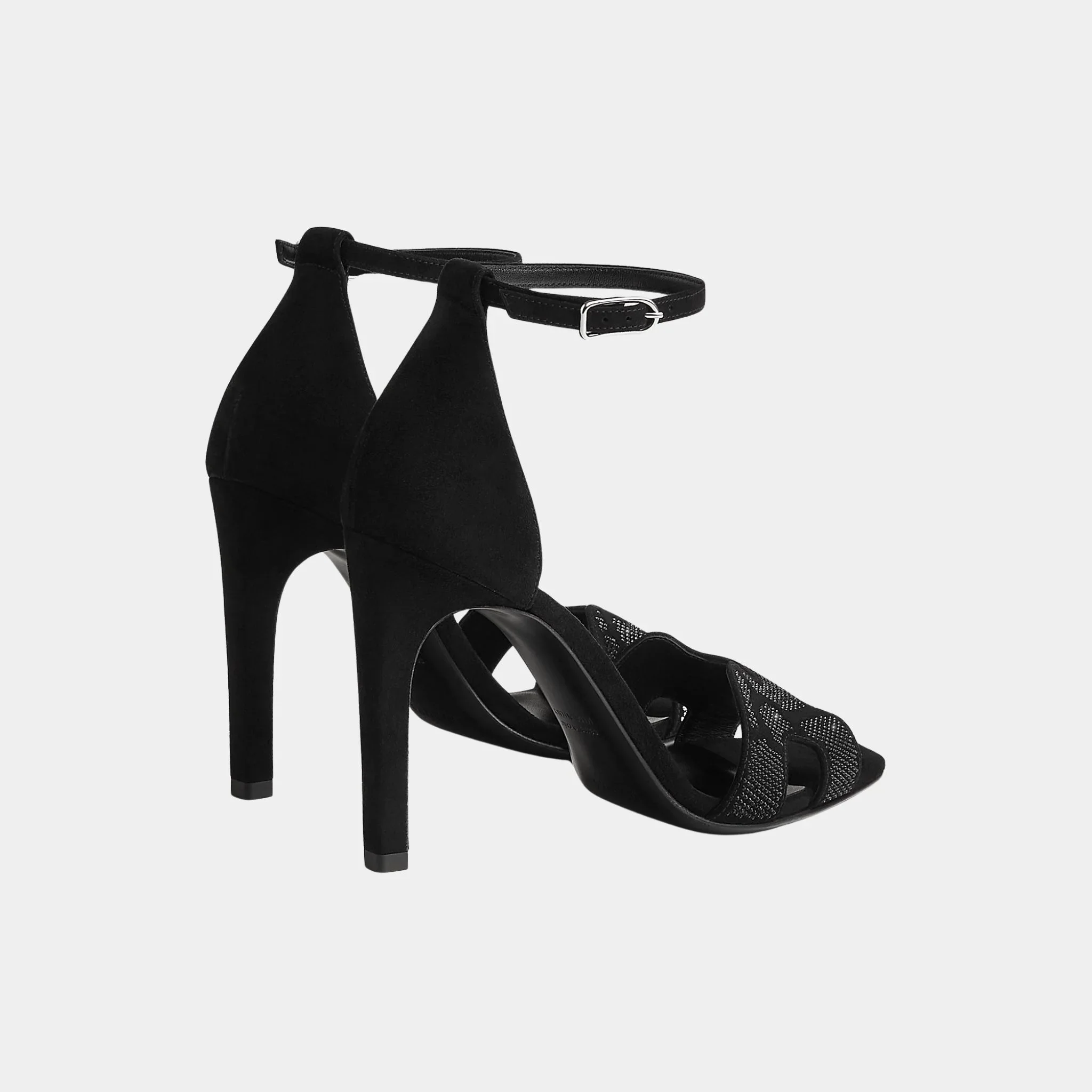 Joy 105 Heeled Sandals in Suede Goatskin with Rhinestone - Image 3