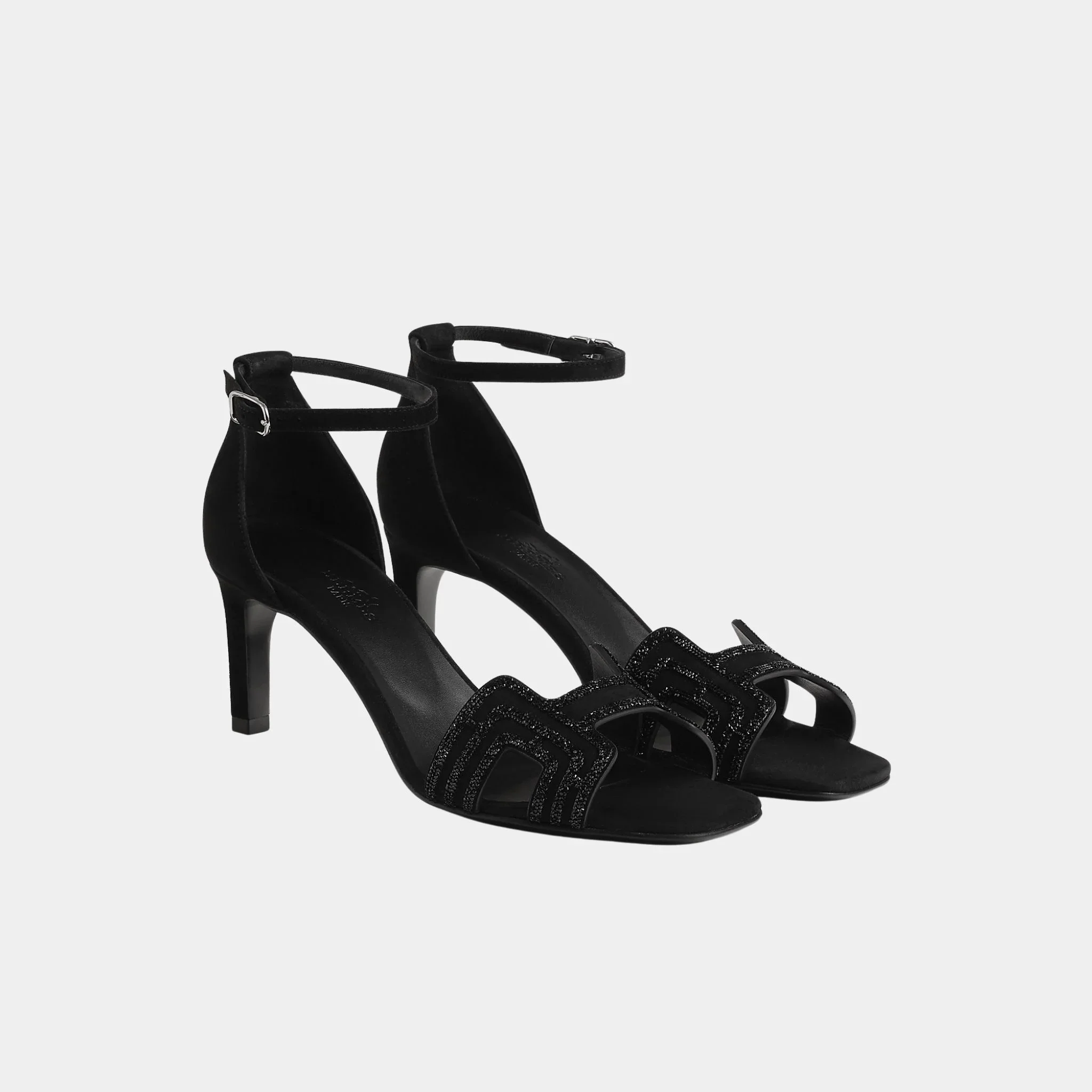 Joy 70 Heelede Sandal in Suede with Arcane Motif