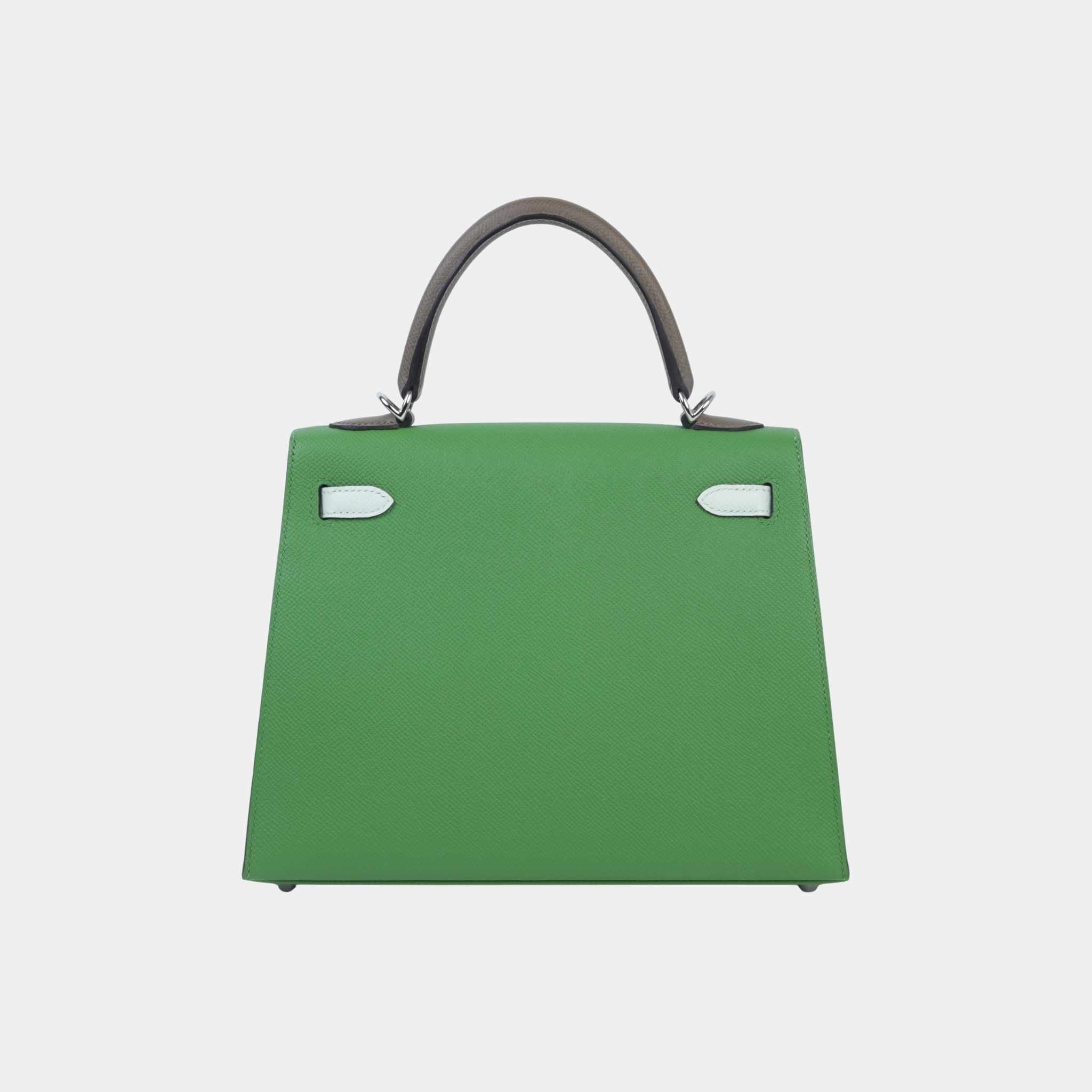 Kelly 25 Epsom Sellier Etoupe/Vert Fizz/Vert Yucca PHW - Image 2