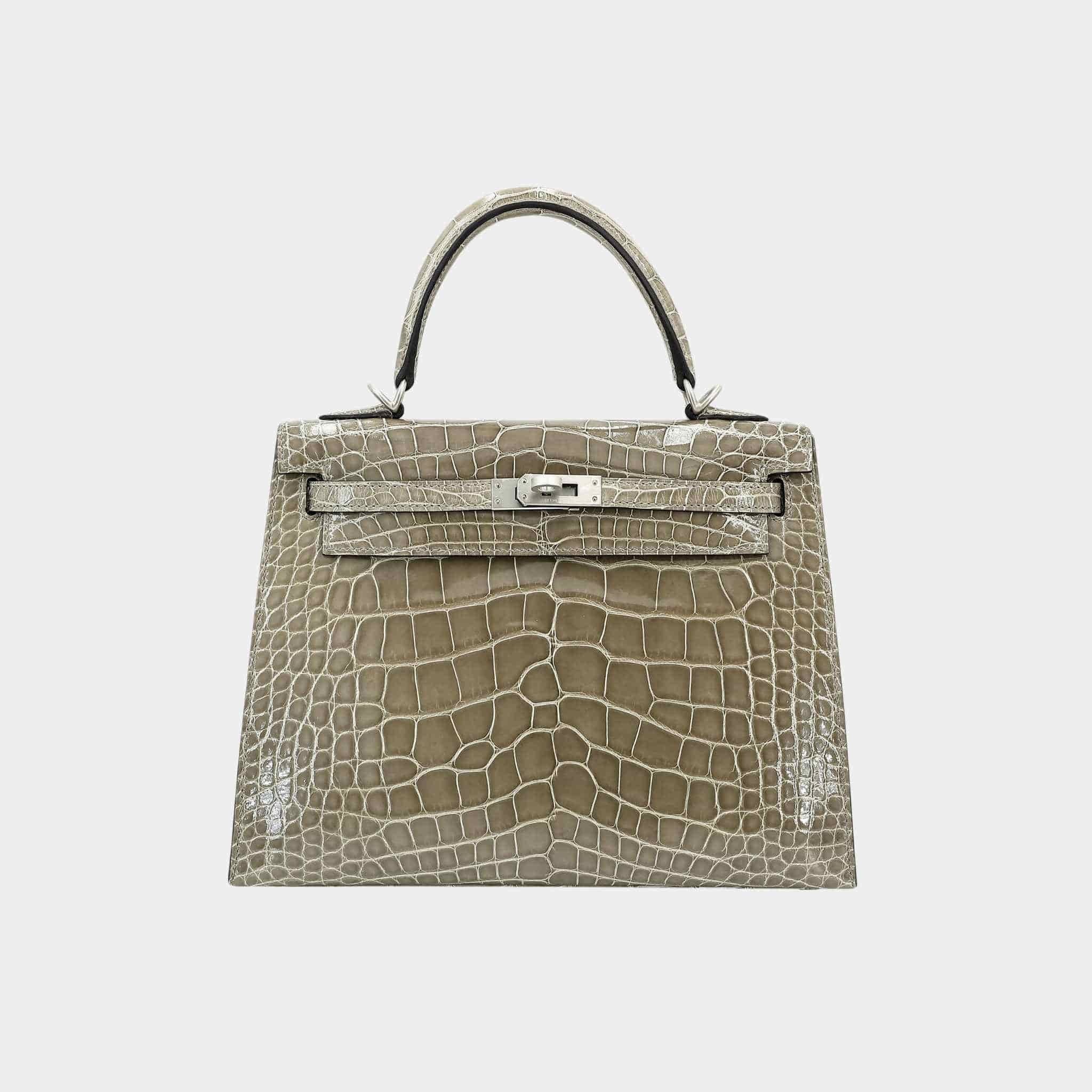 Kelly 25 HSS Sellier Alligator Gris Tourterelle PHW