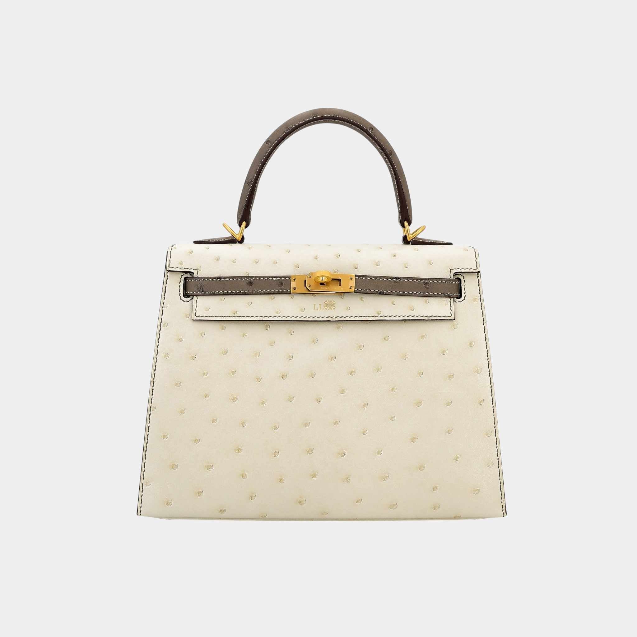 Kelly 25 HSS Sellier Ostrich Nata/Etoupe GHW