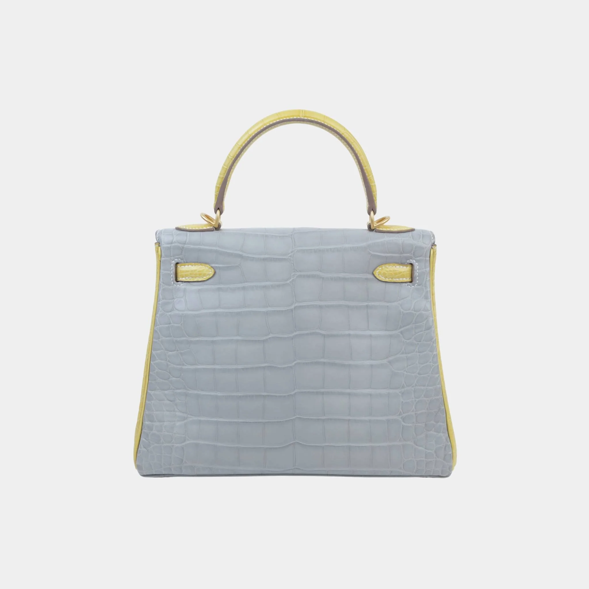 Kelly 25 Matte Alligator Gris Perle/Jaune Citron GHW - Image 2