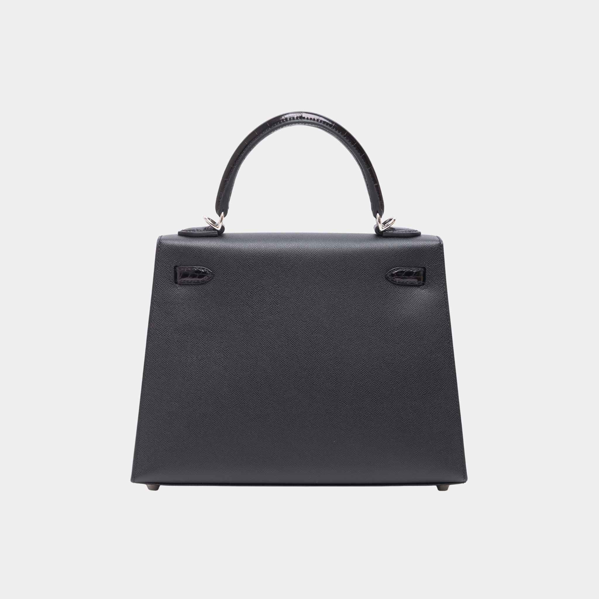 Kelly 25 Sellier Madame Shiny Niloticus Crocodile Black PHW - Image 2