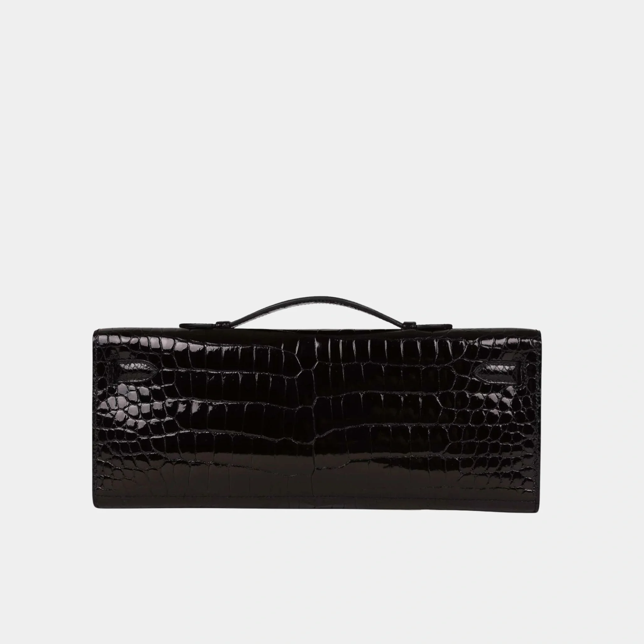 Kelly Cut Clutch Shiny Porosus Crocodile Black GHW - Image 2