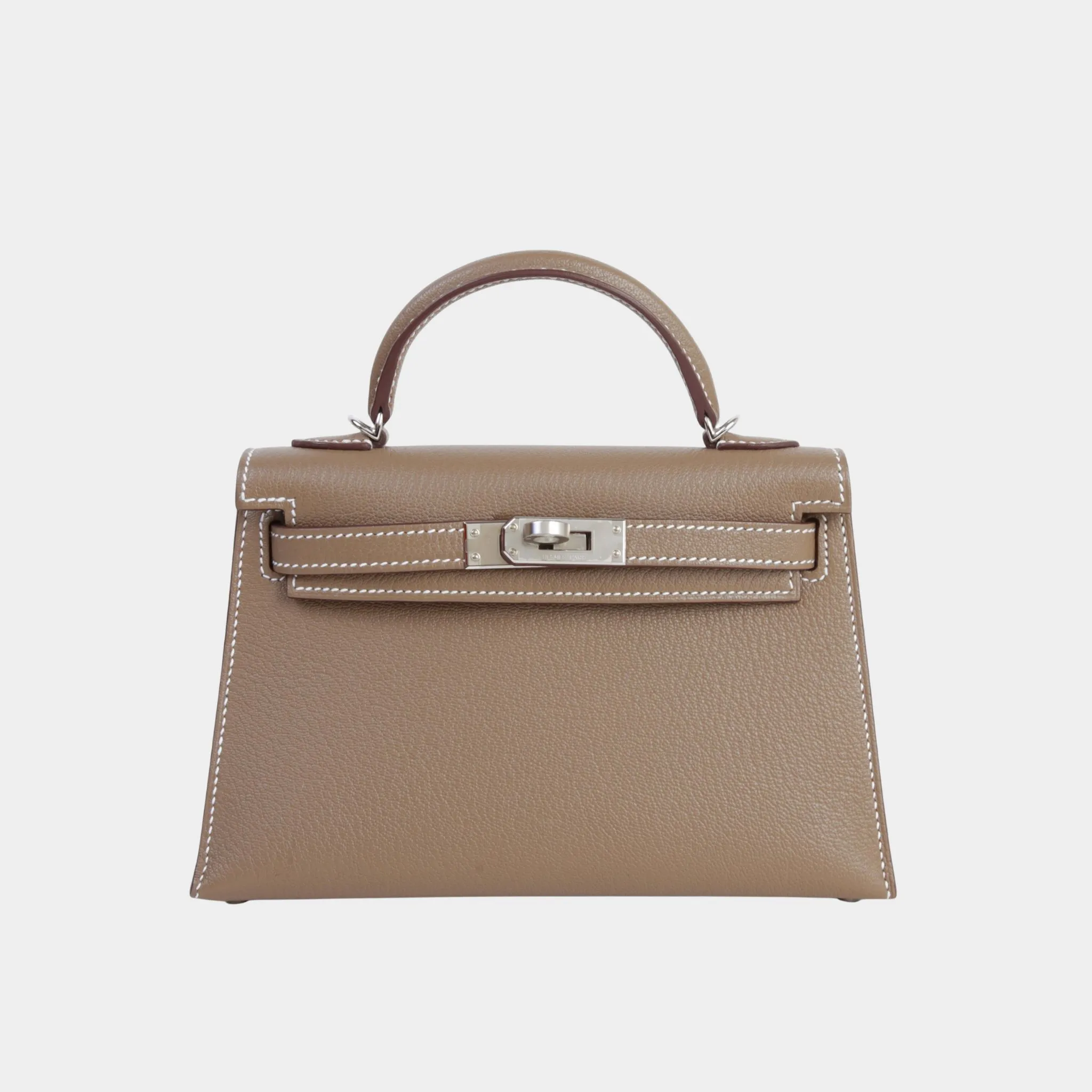 Kelly Mini Chevre Etoupe/Gris Pale PHW