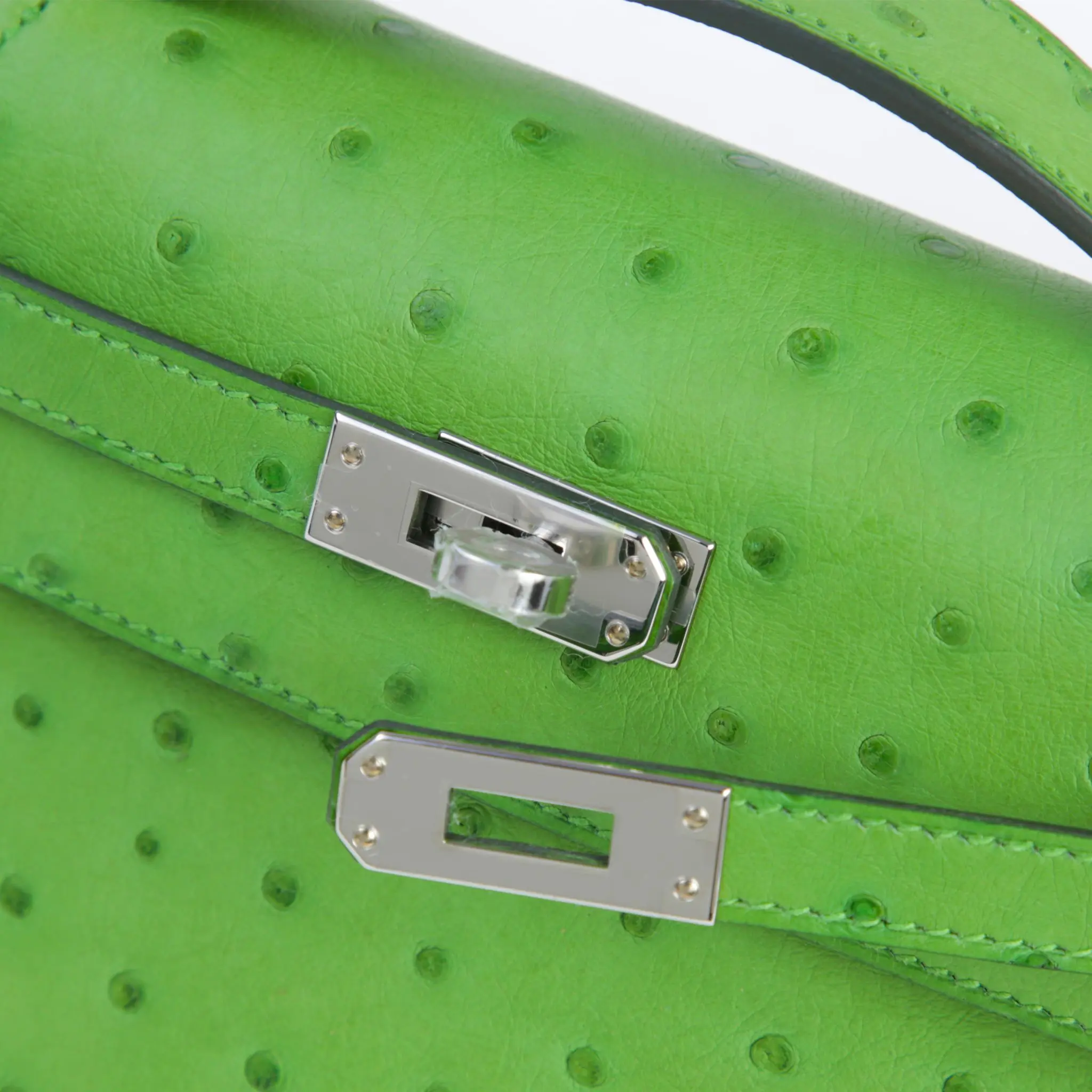 Kelly Pochette Ostrich Vert Yucca PHW - Image 4